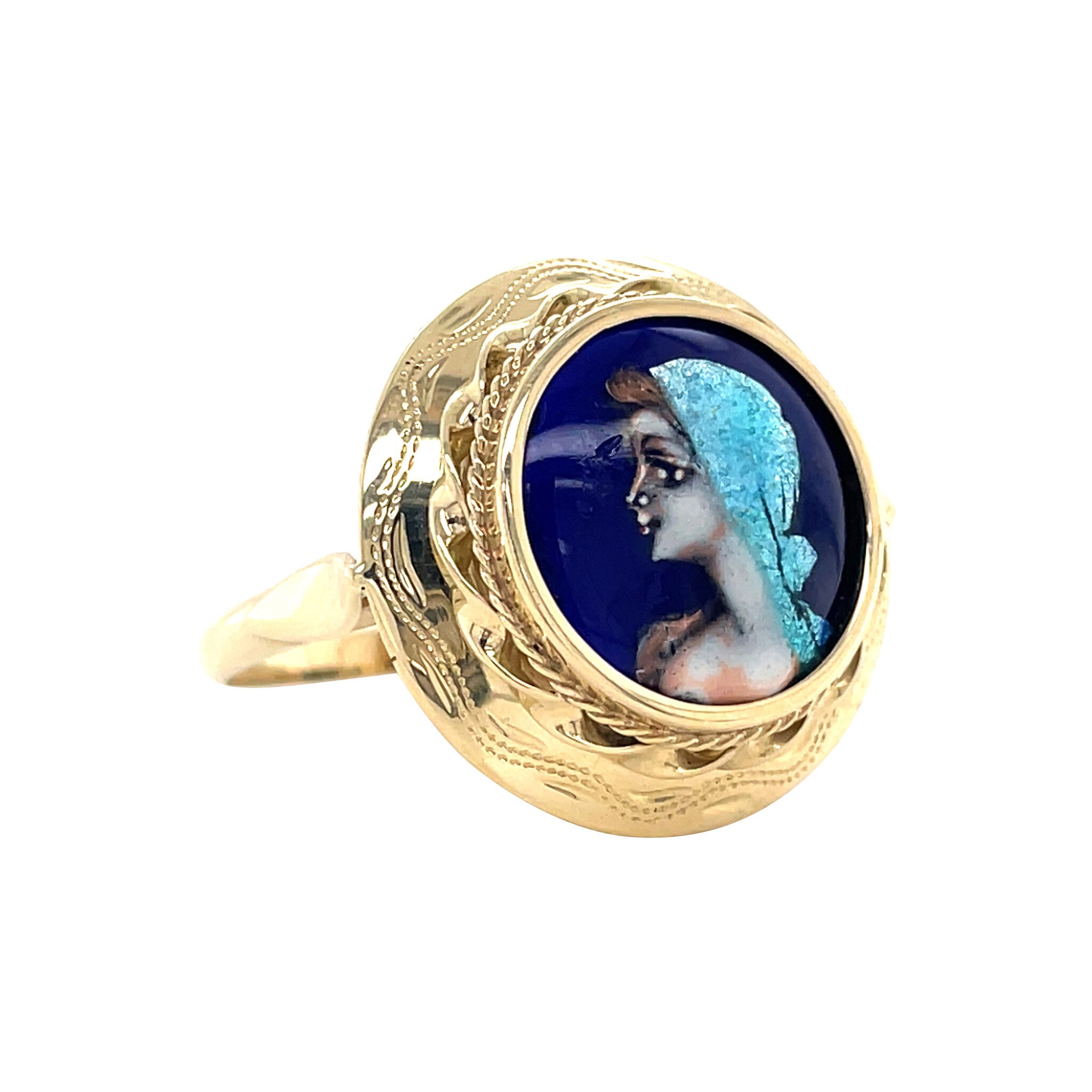 Gouden ring met limoges emaille 14 kt