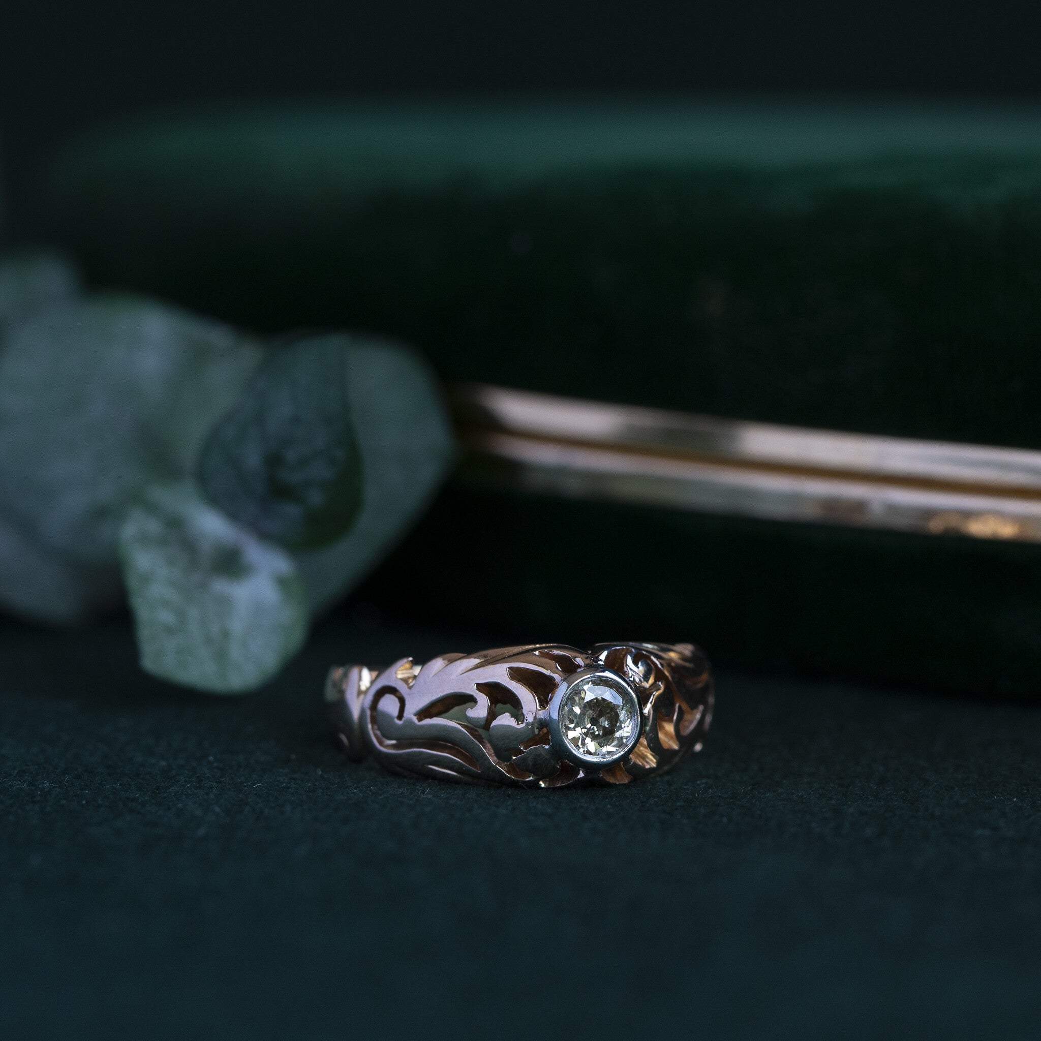 Roségouden ring met diamant 14 krt/platina