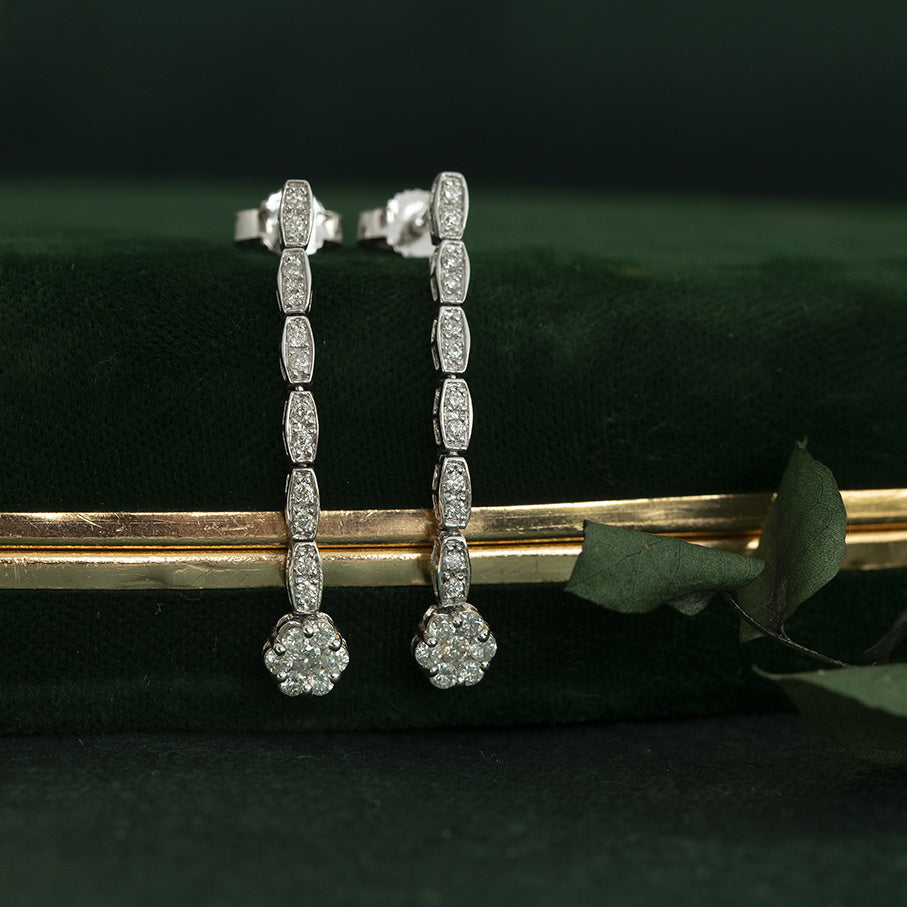 White gold vintage drop earrings with diamond 18 kt