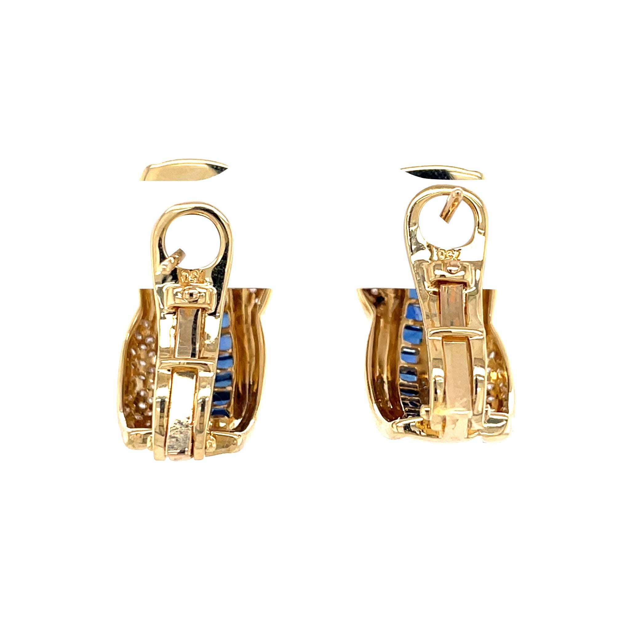 Gold vintage stud earrings with sapphire and diamond 18 kt