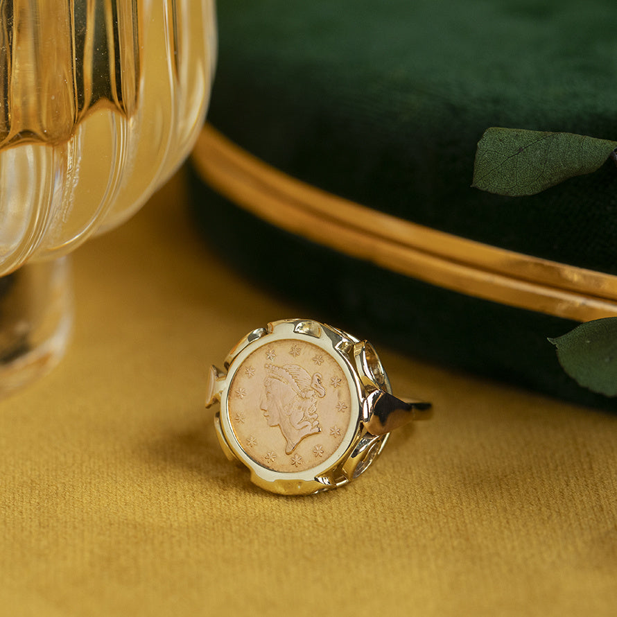 14 kt gold vintage coin ring