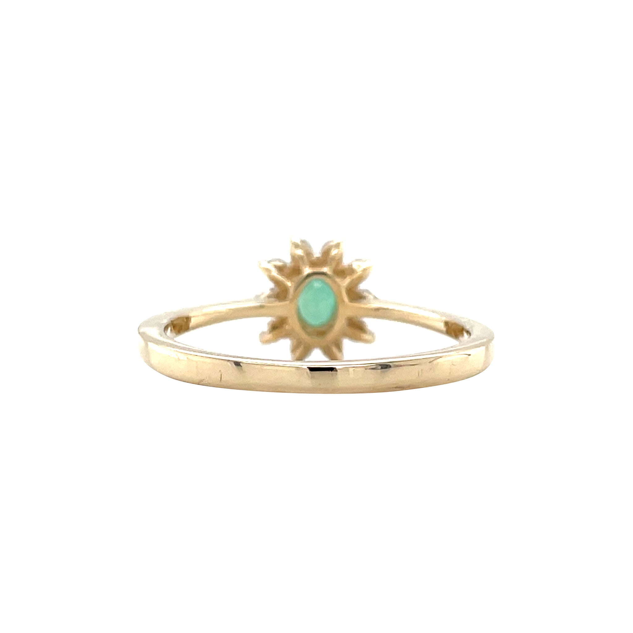 Gold vintage cluster ring with emerald and diamond, 14 kt