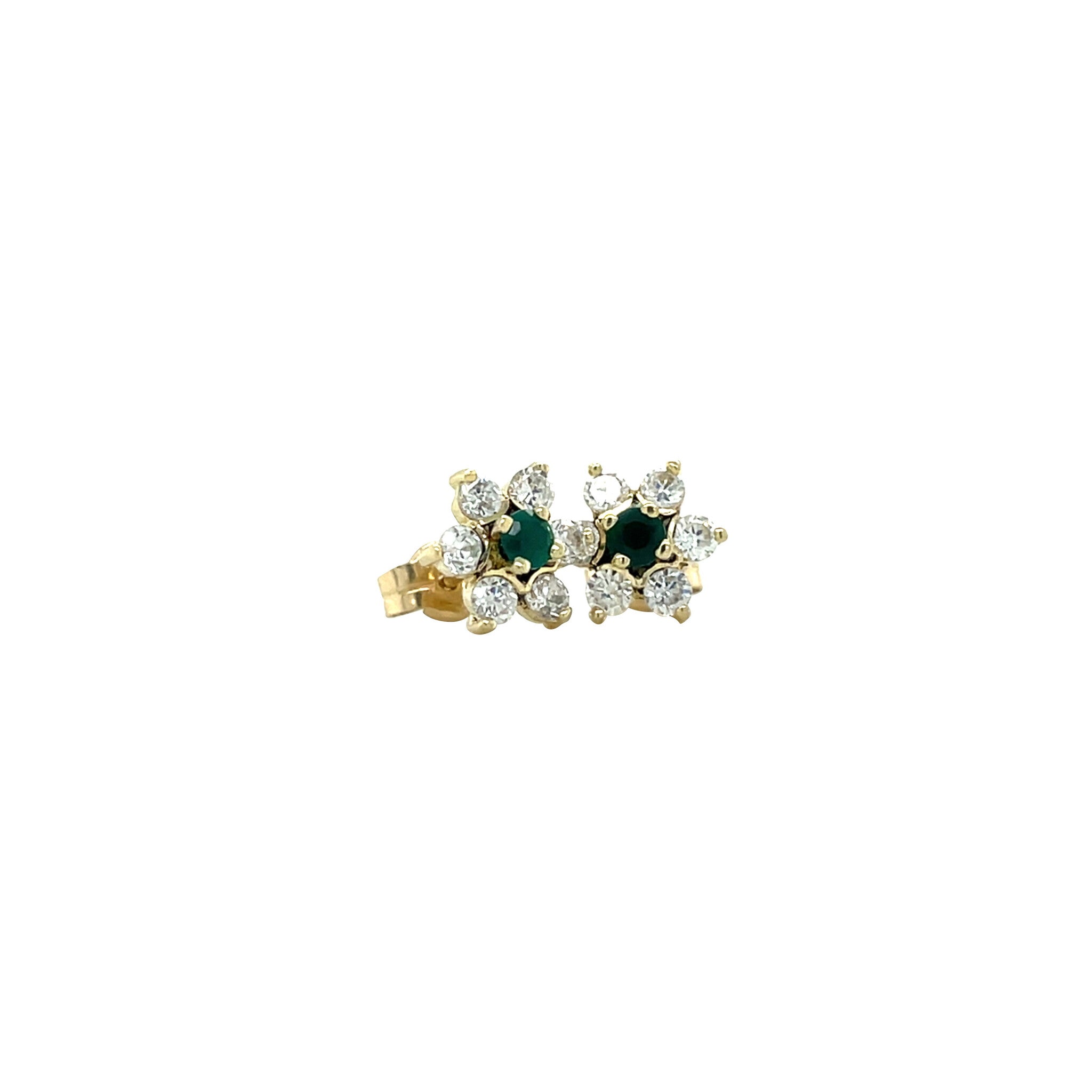 Gouden vintage entourage oorstekers met agaat en zirkonia 14 kt