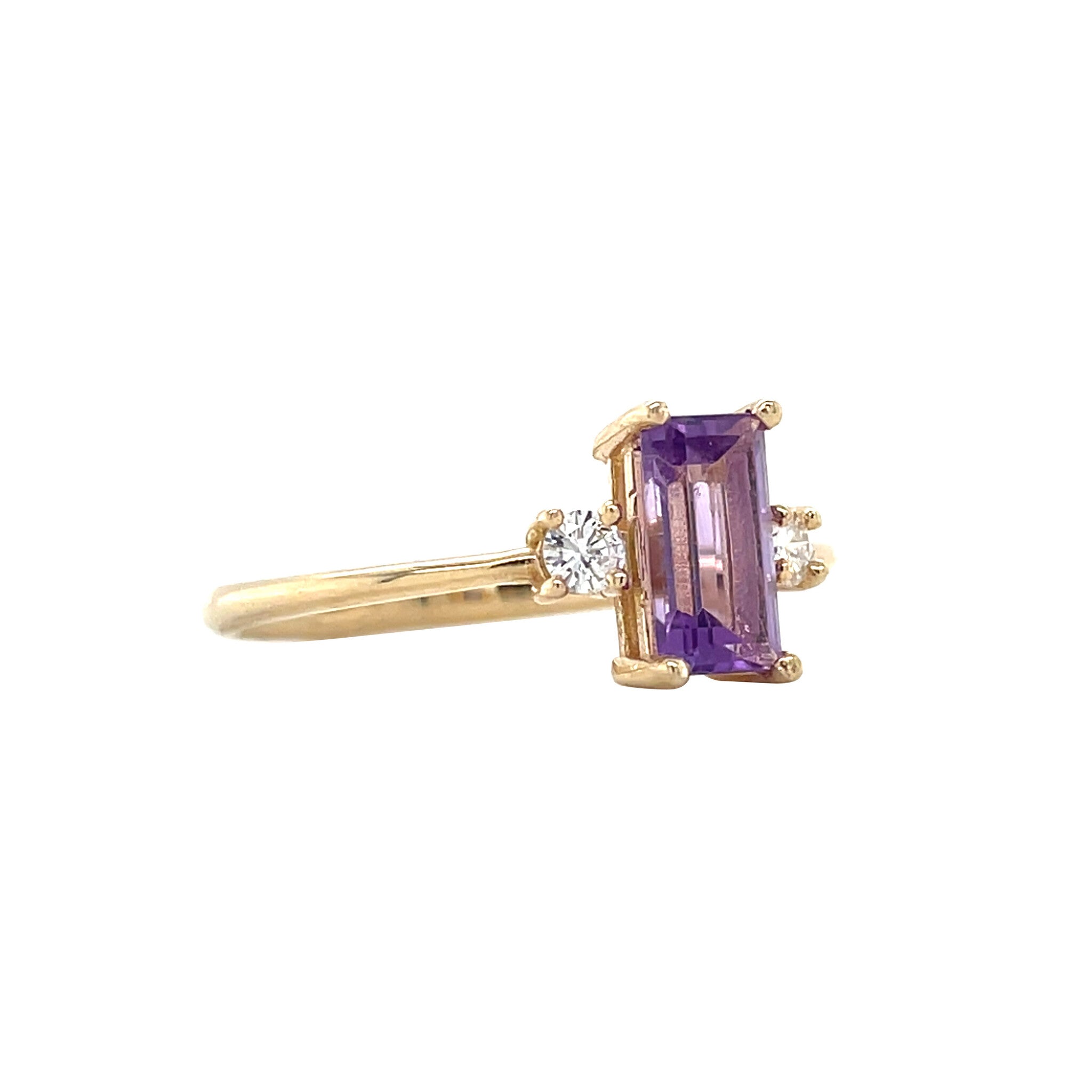 Gouden vintage ring met amethist en diamant 14 krt