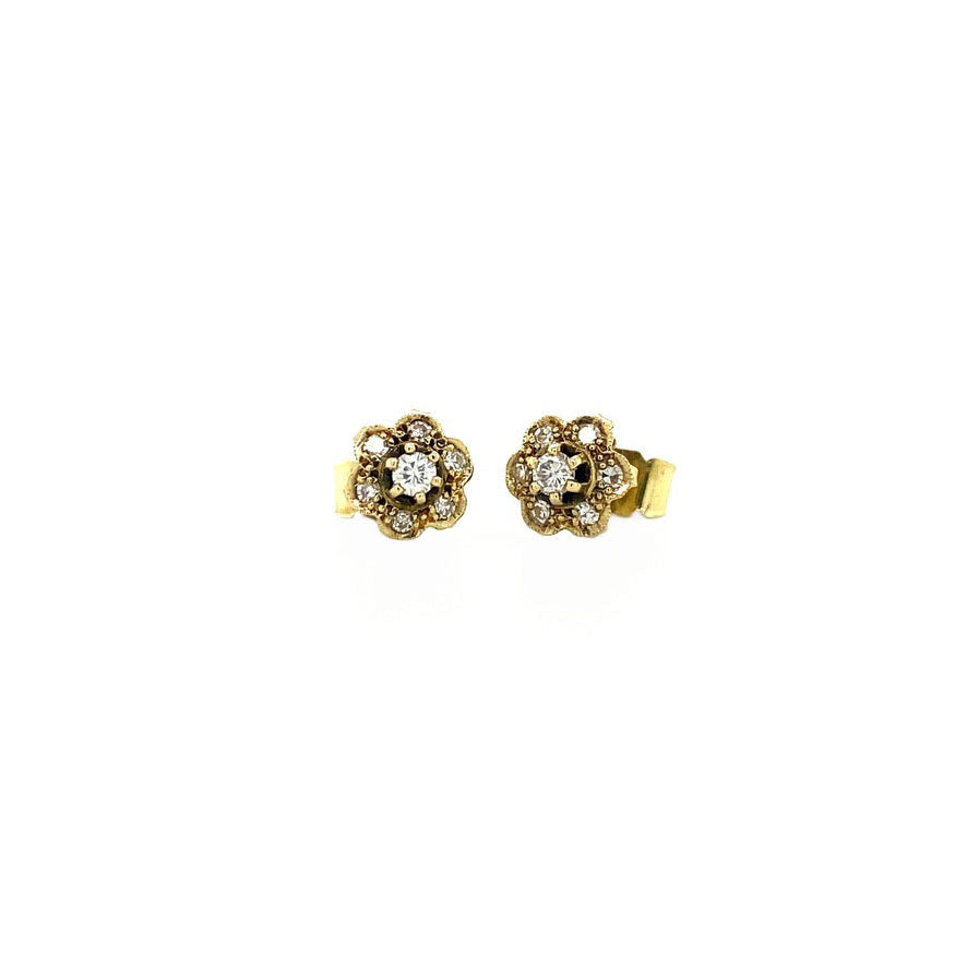 Gold entourage ear studs with diamond 14 krt
