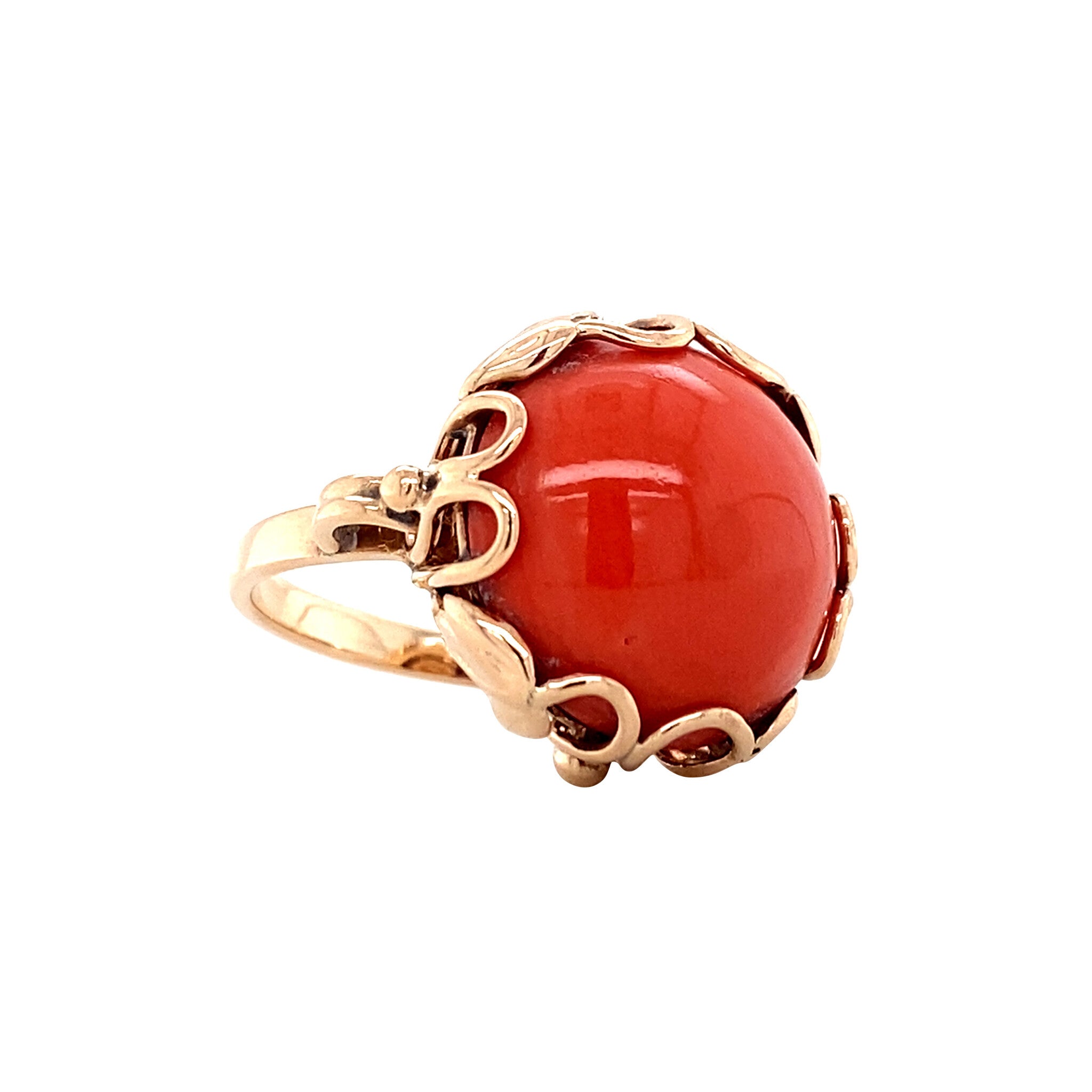 Gouden ring met bloedkoraal 14 krt
