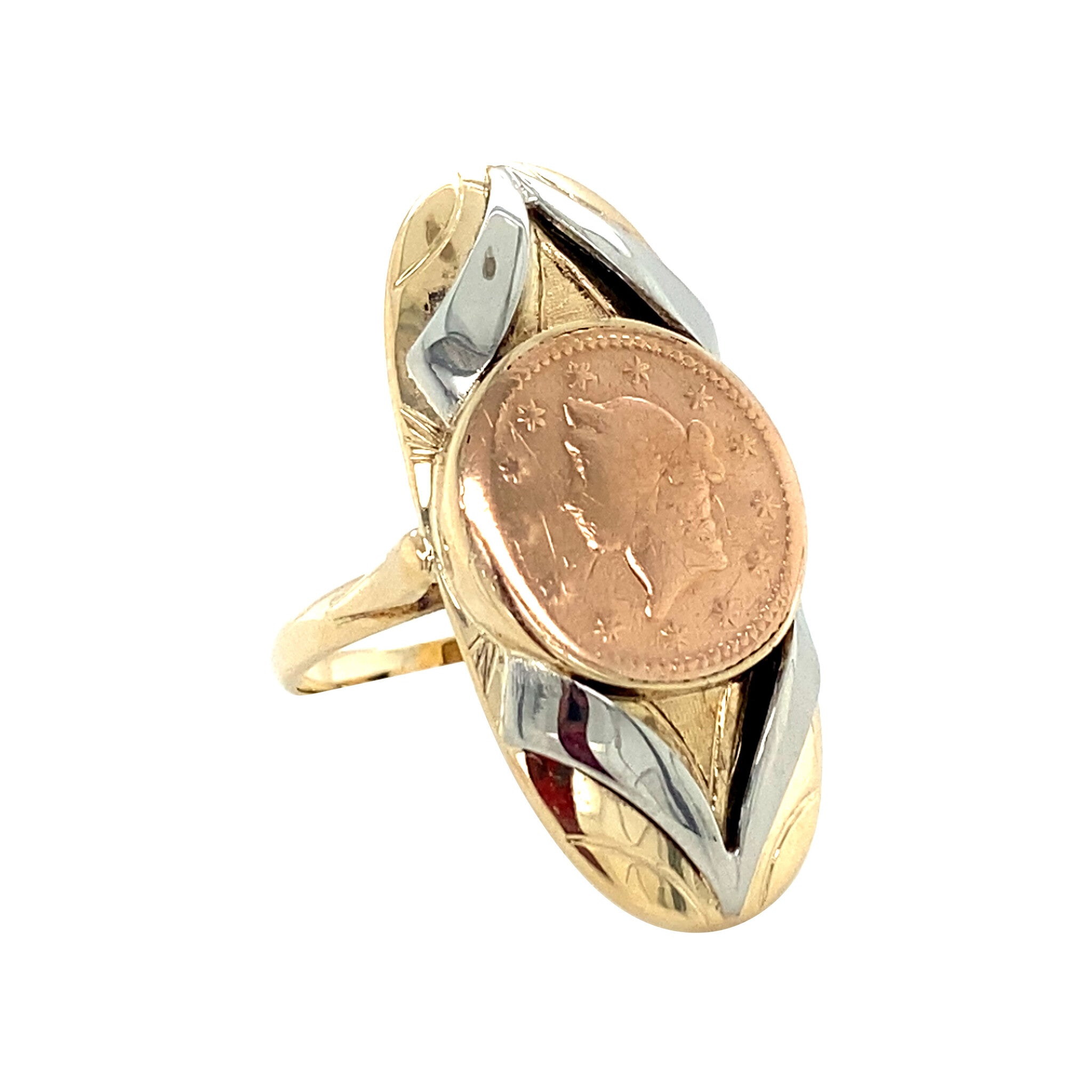 Tricolour gouden vintage munt ring 14 krt