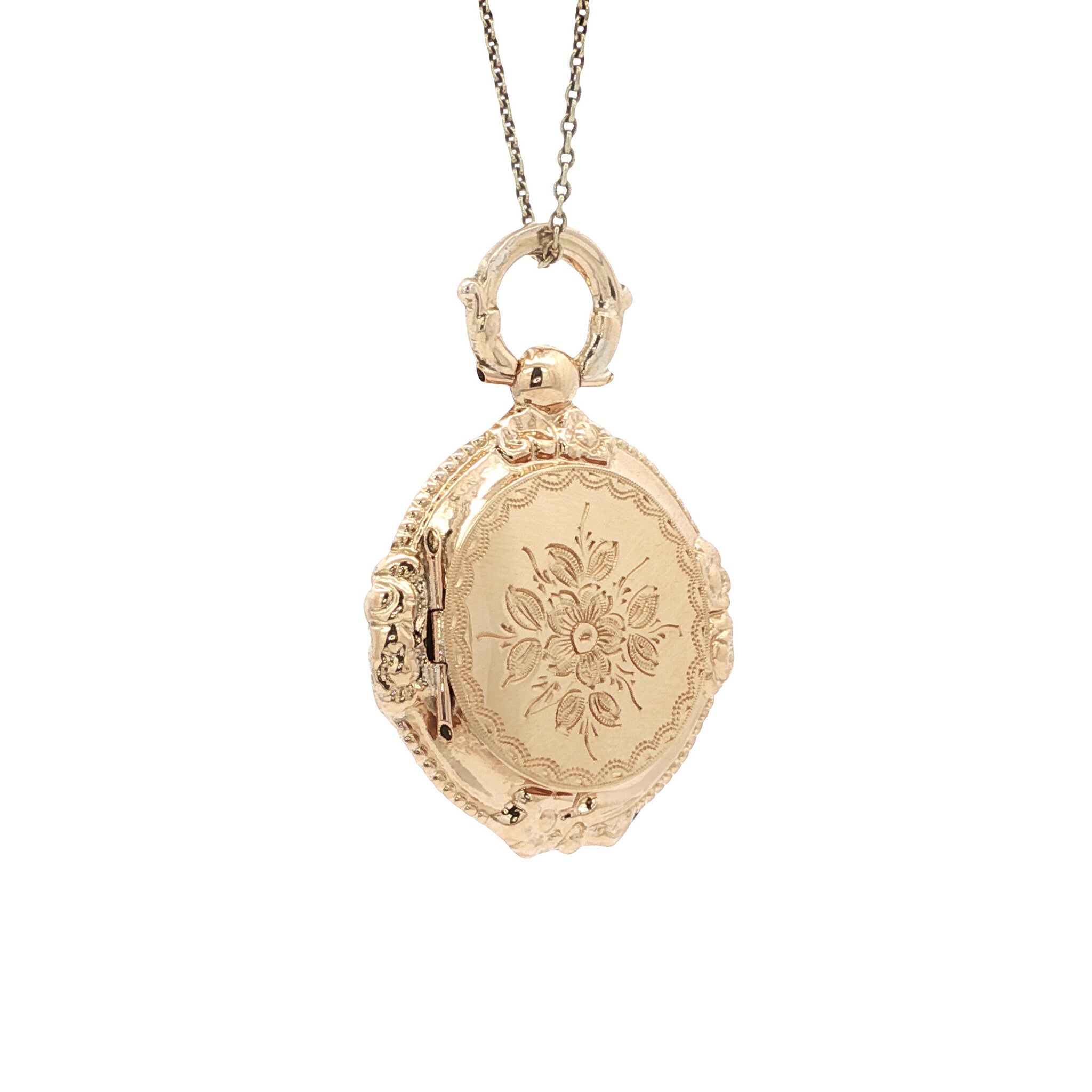 Vintage medaillon met gravure 12 kt