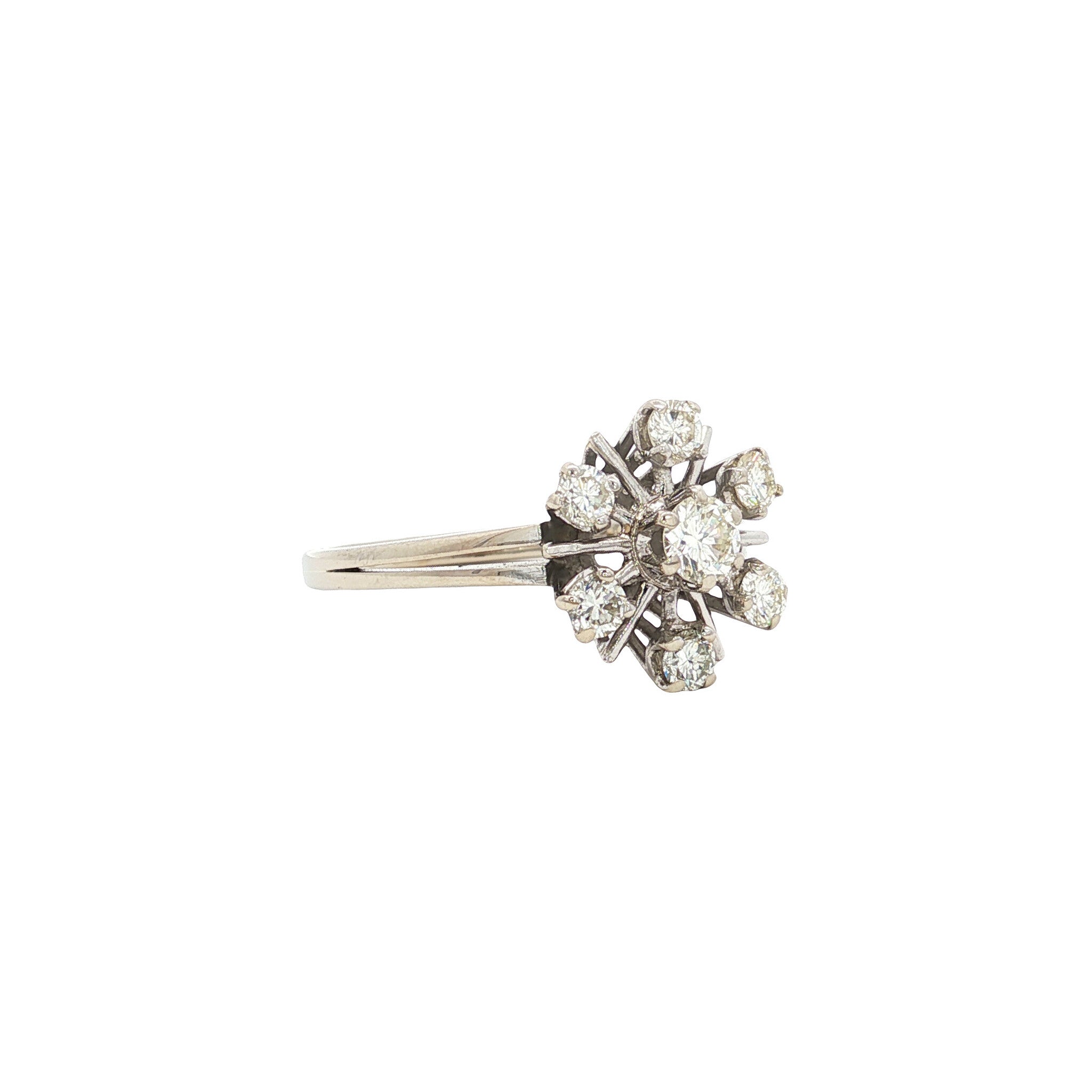 Witgouden vintage entourage ring met diamant 14 kt