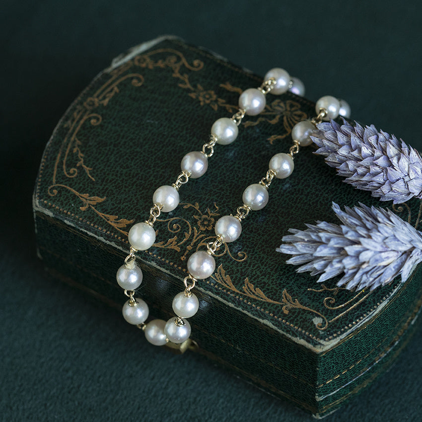 Vintage gold bracelet with pearls, 14 kt