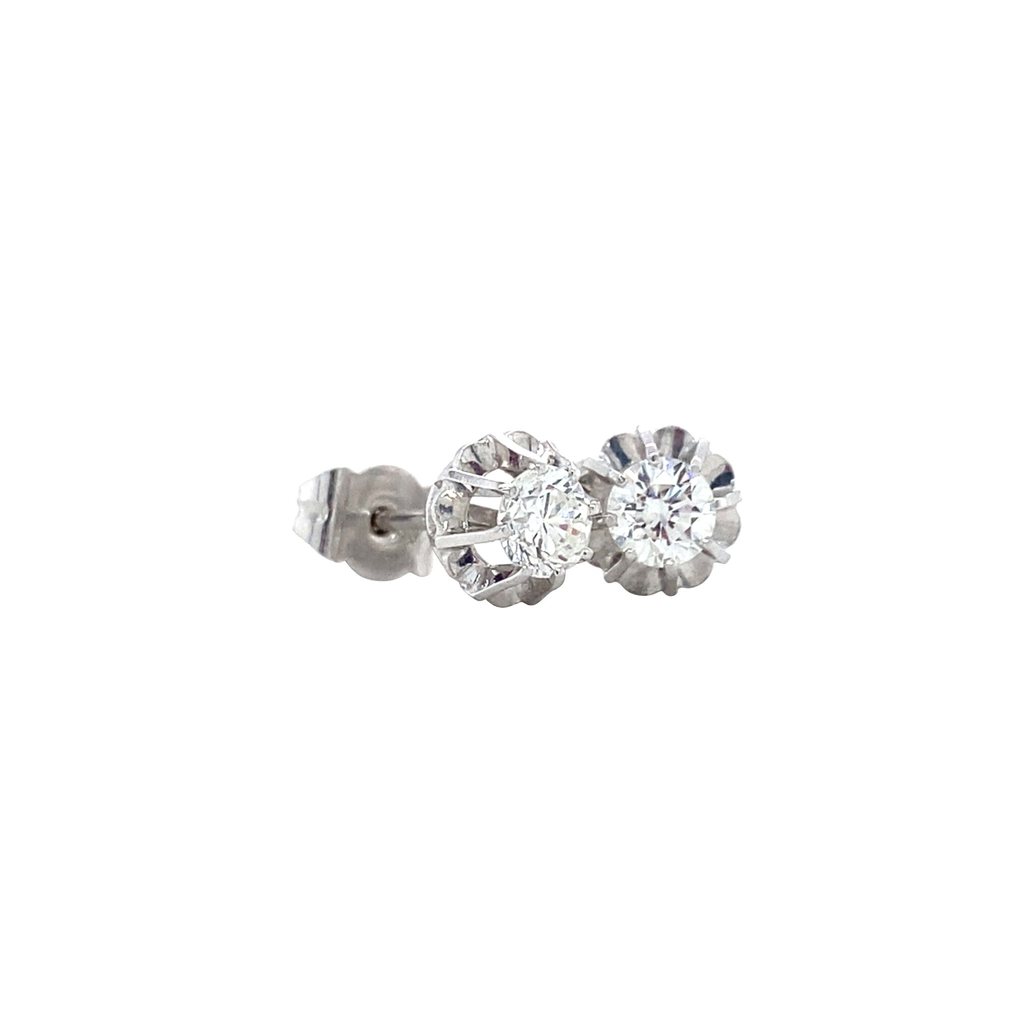 Witgouden vintage solitair oorstekers met diamant 18 krt
