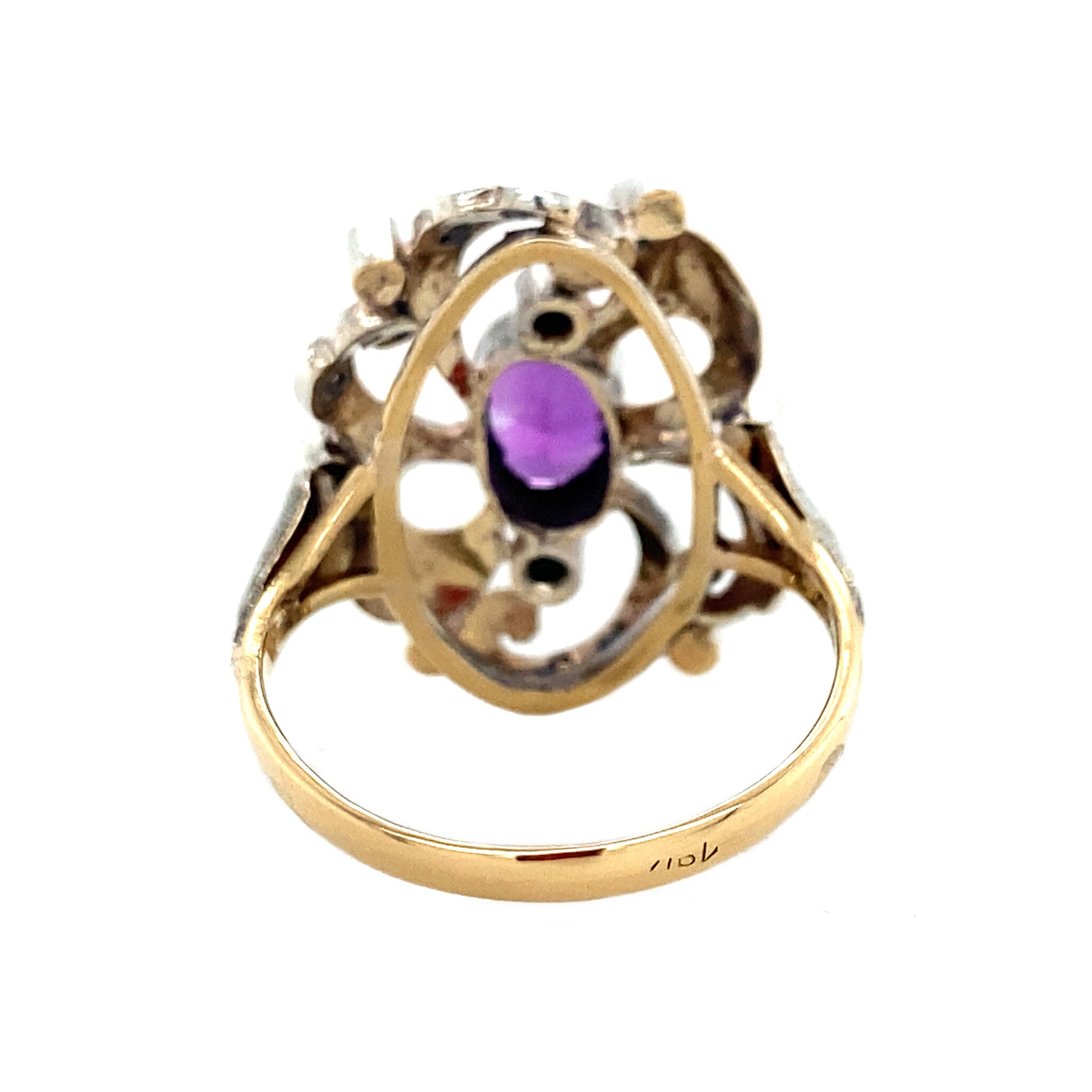 Gold ring with rose-cut diamond and amethyst 18 kt/925