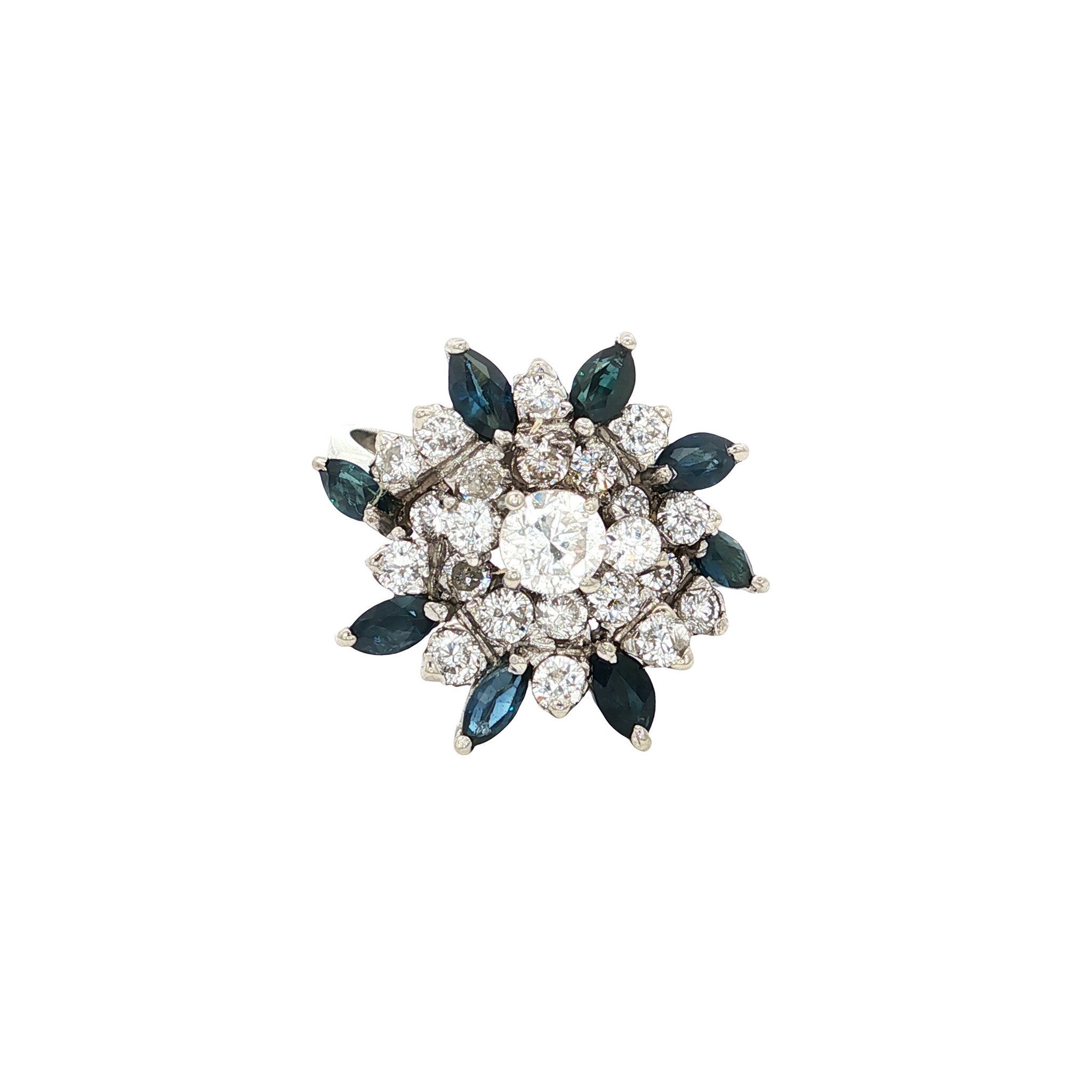 Witgouden vintage entourage ring met saffier en diamant 14 kt