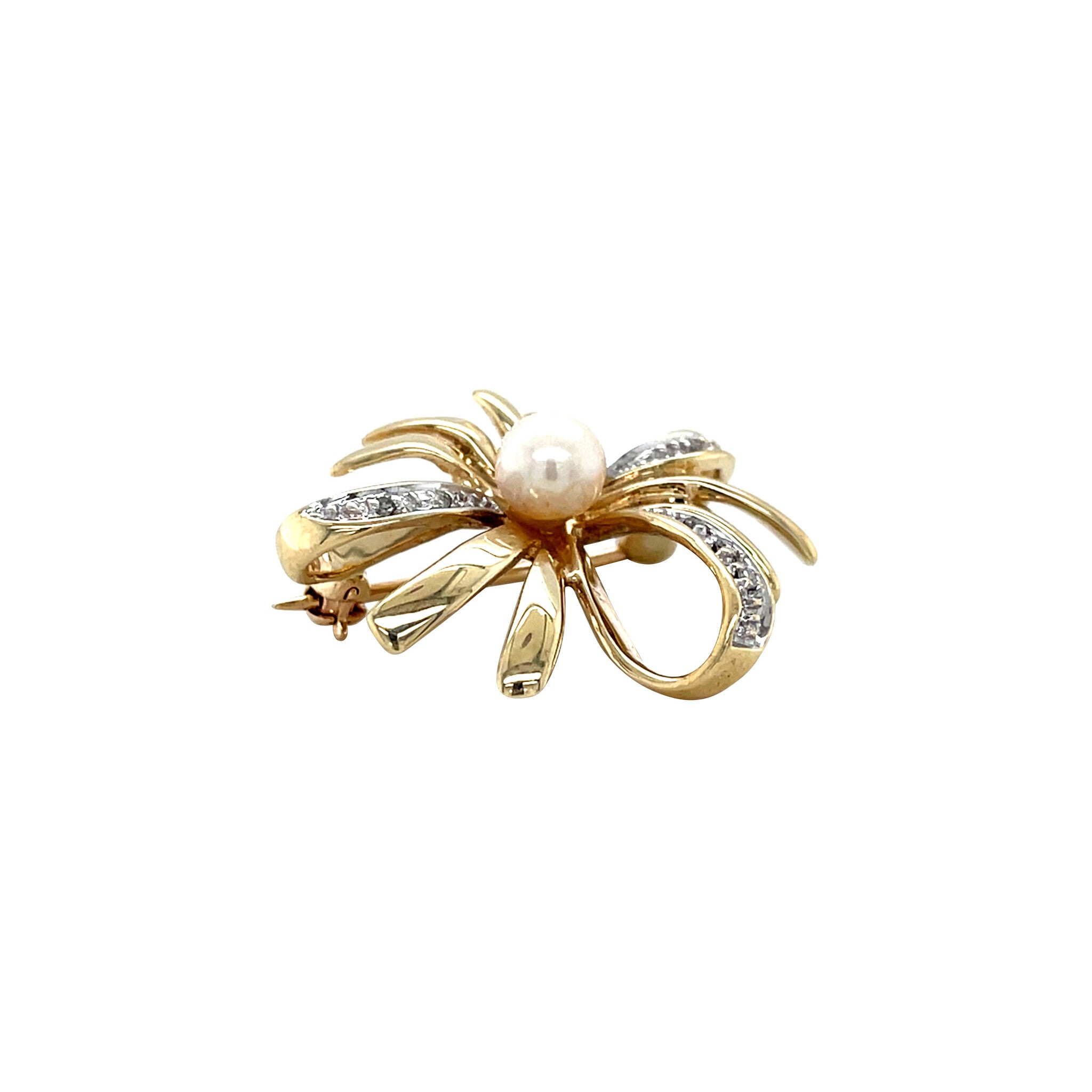 Vintage broche met parel en diamant 8 krt