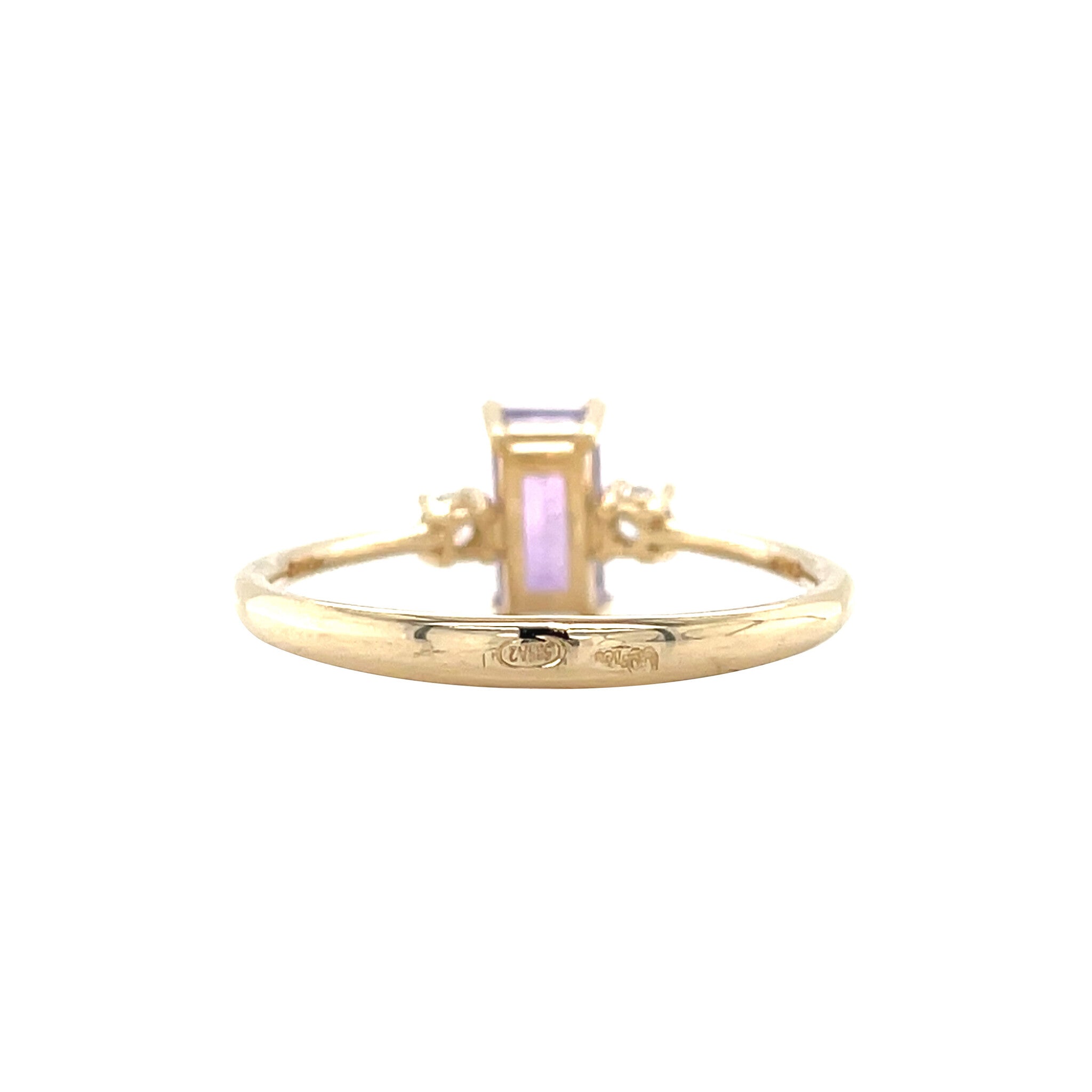 Gouden vintage ring met amethist en diamant 14 krt