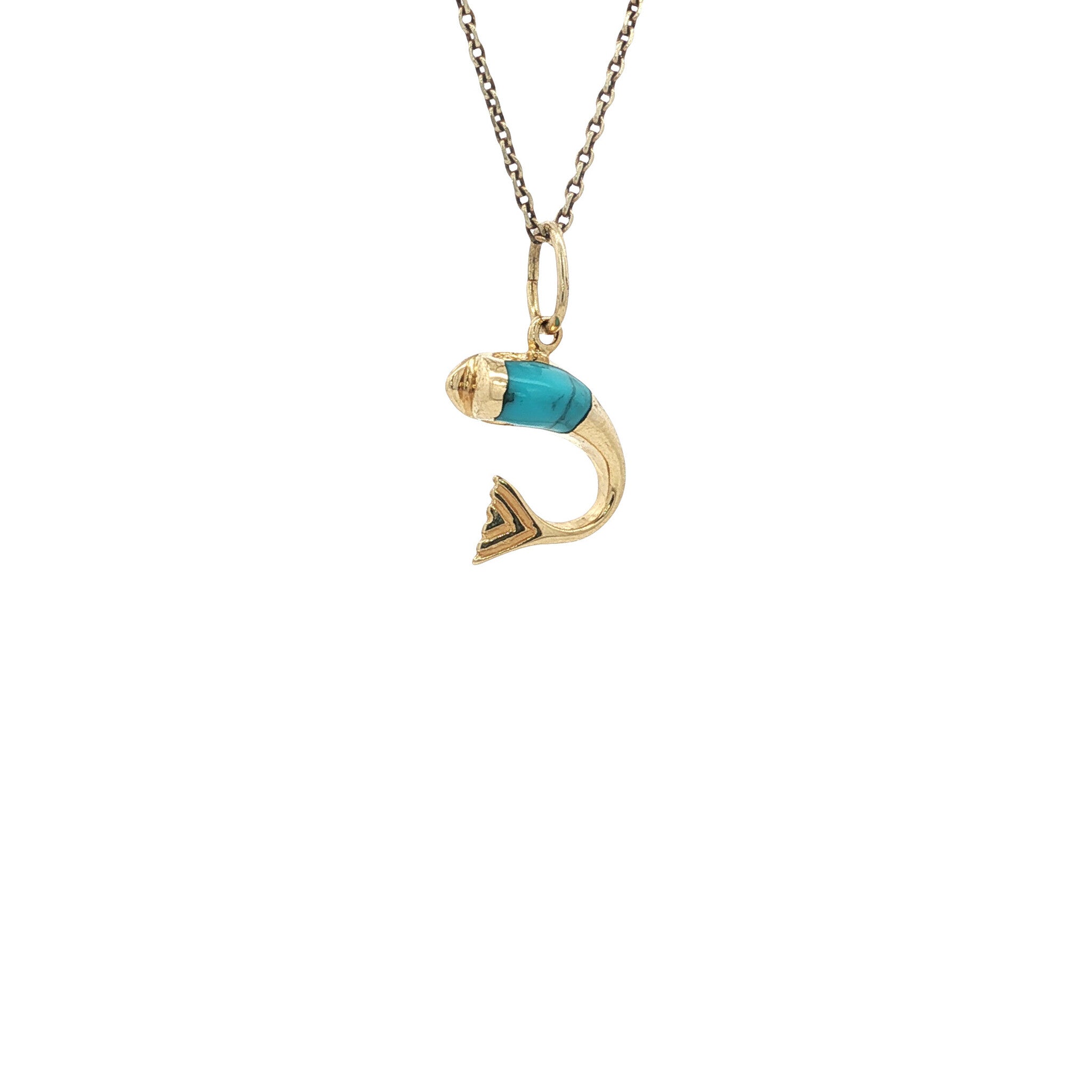Gold vintage fish pendant with turquoise 14 kt