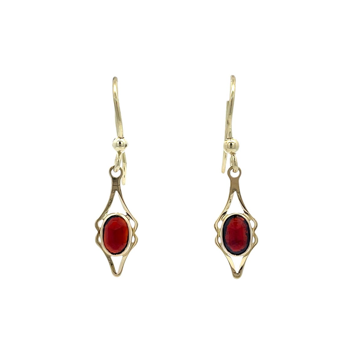 Vintage 14 kt gold dangle earrings with garnet