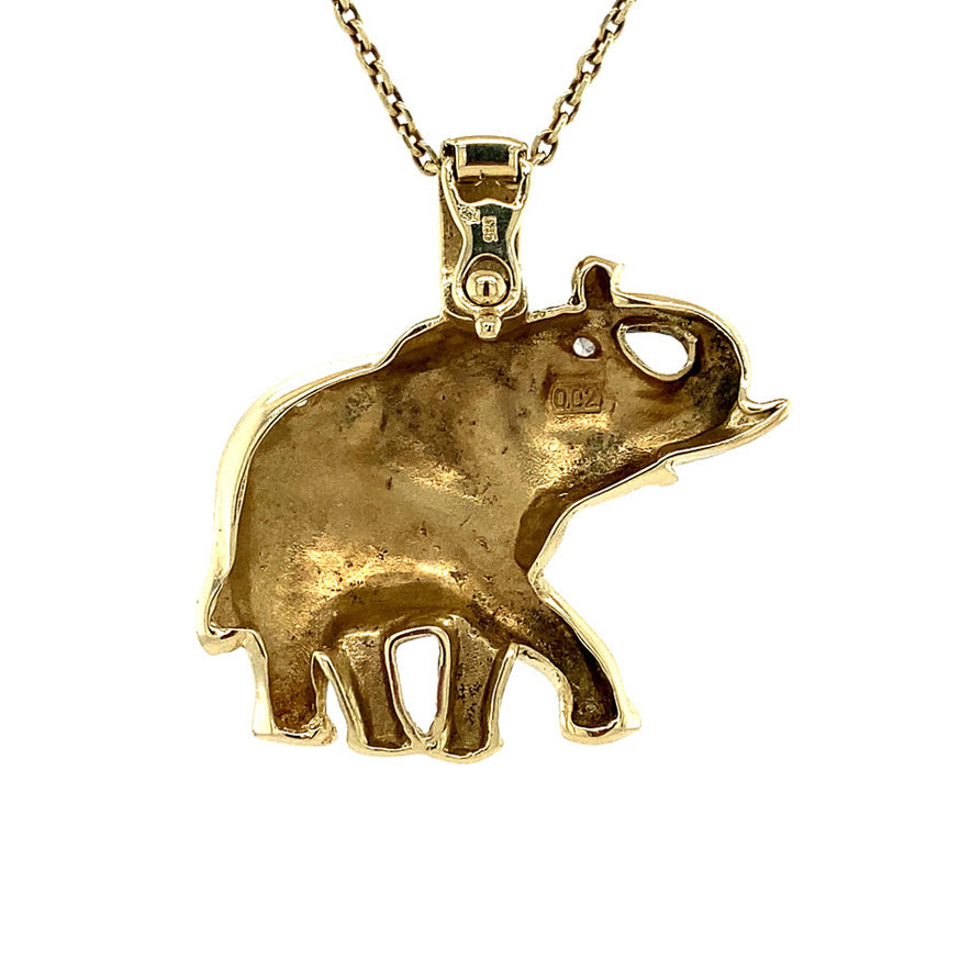 Gouden olifant hanger met diamant 14 krt