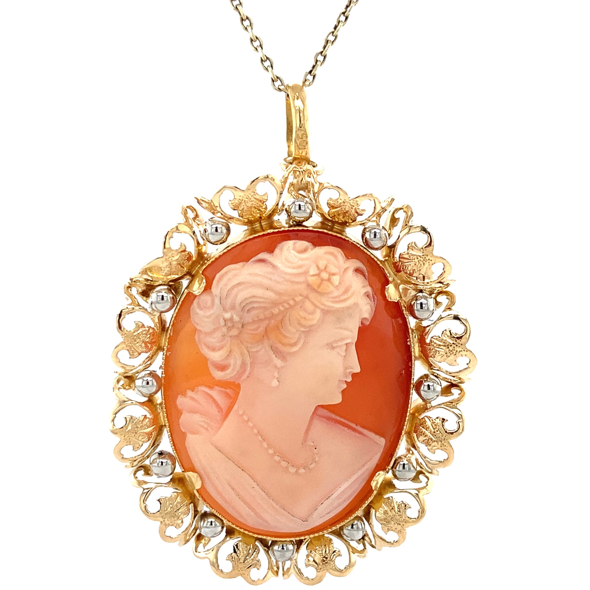 Bicolour gold vintage pendant with cameo 18 kt