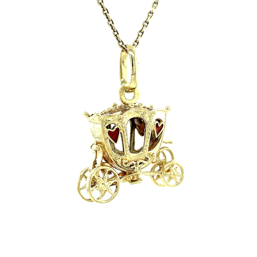 Golden vintage coach pendant with enamel 14 kt