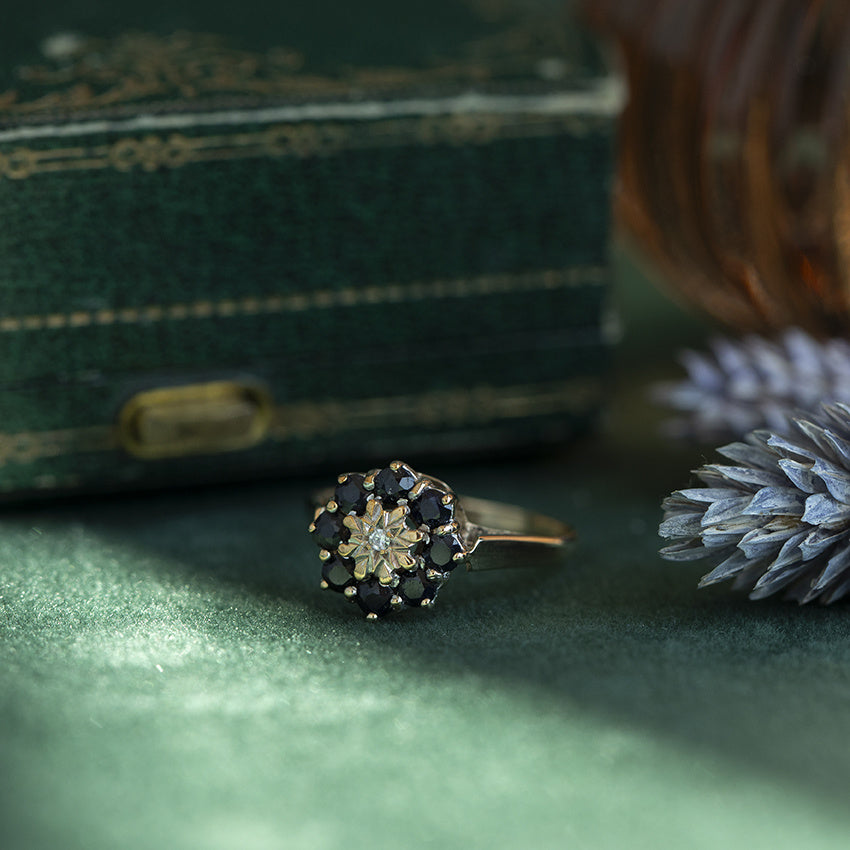 Entourage ring with sapphire and diamond 9 ct