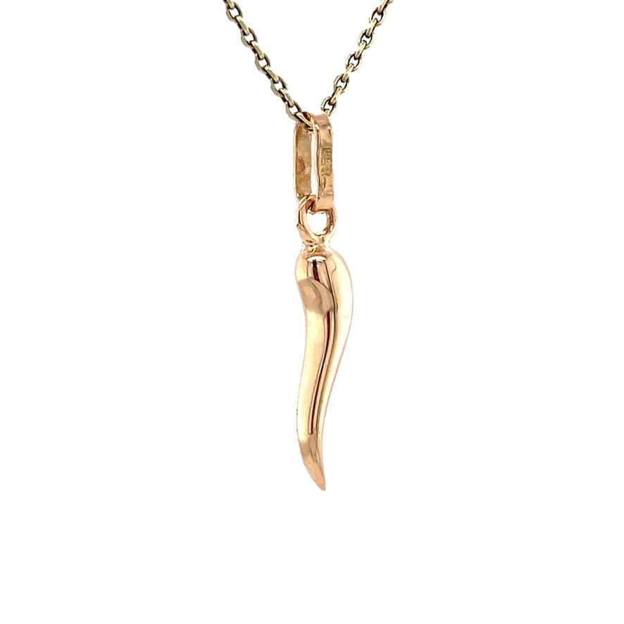Roségouden vintage cornicello hanger 18 krt