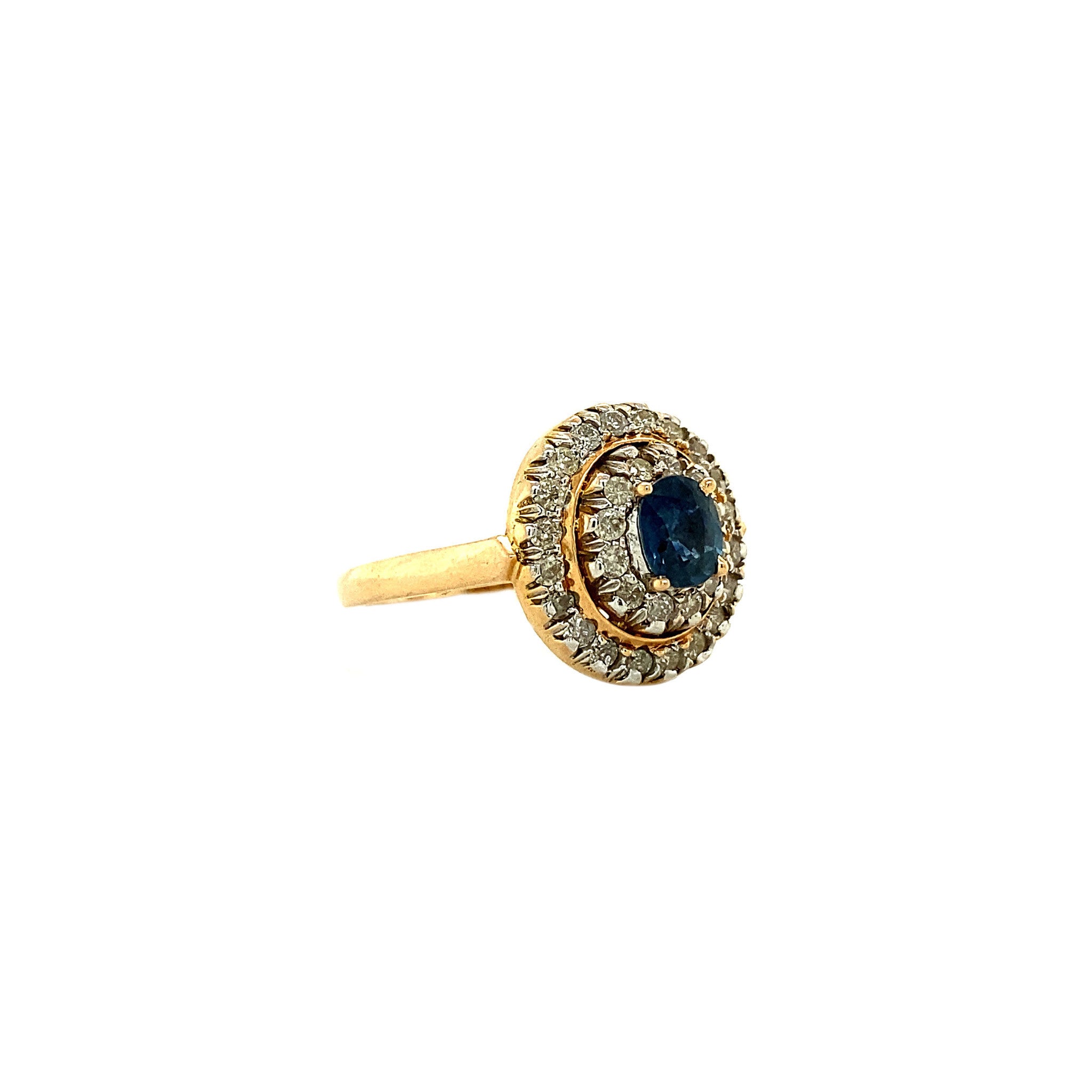 18 kt gold ring with sapphire and diamond