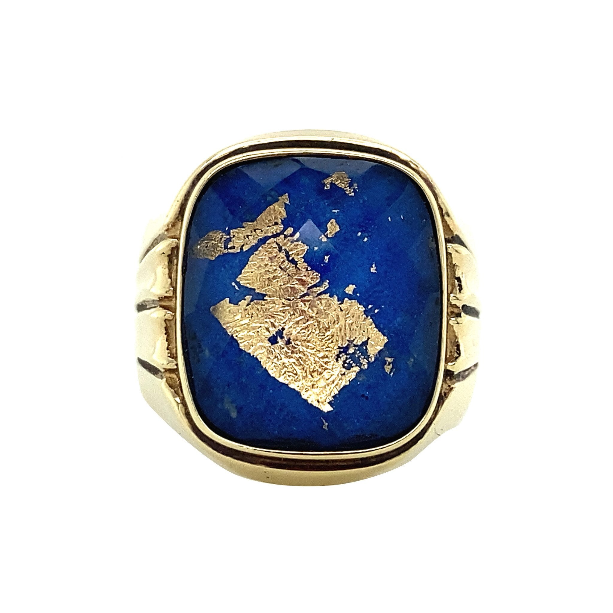 Zegelring met glas, bladgoud en emaille 8 krt