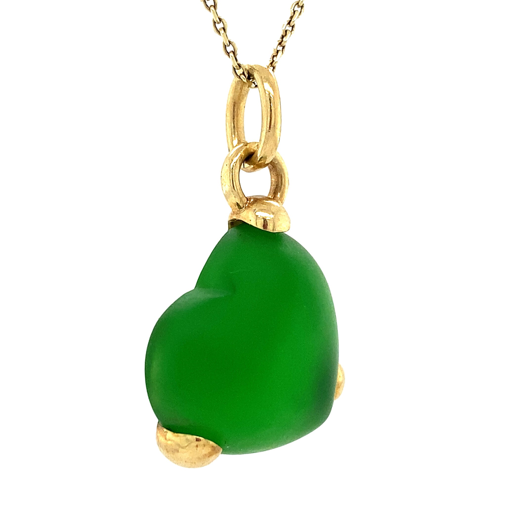 Gouden hart hanger met groen zeeglas 14 krt