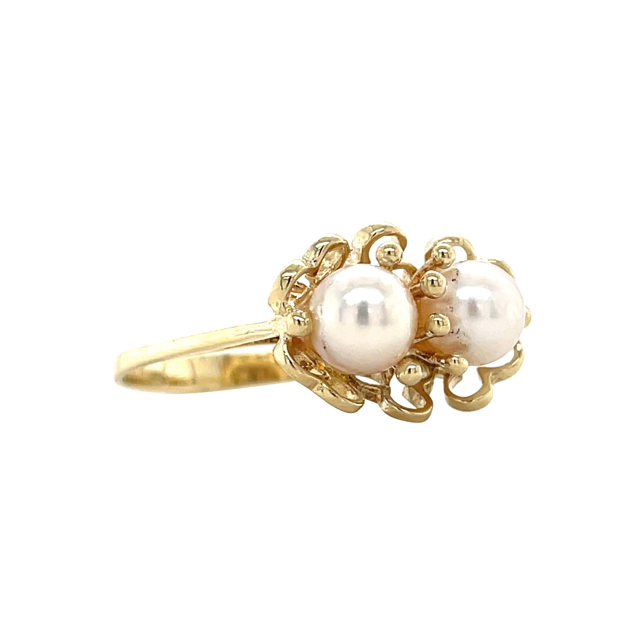 Gouden vintage ring met parel 14 krt