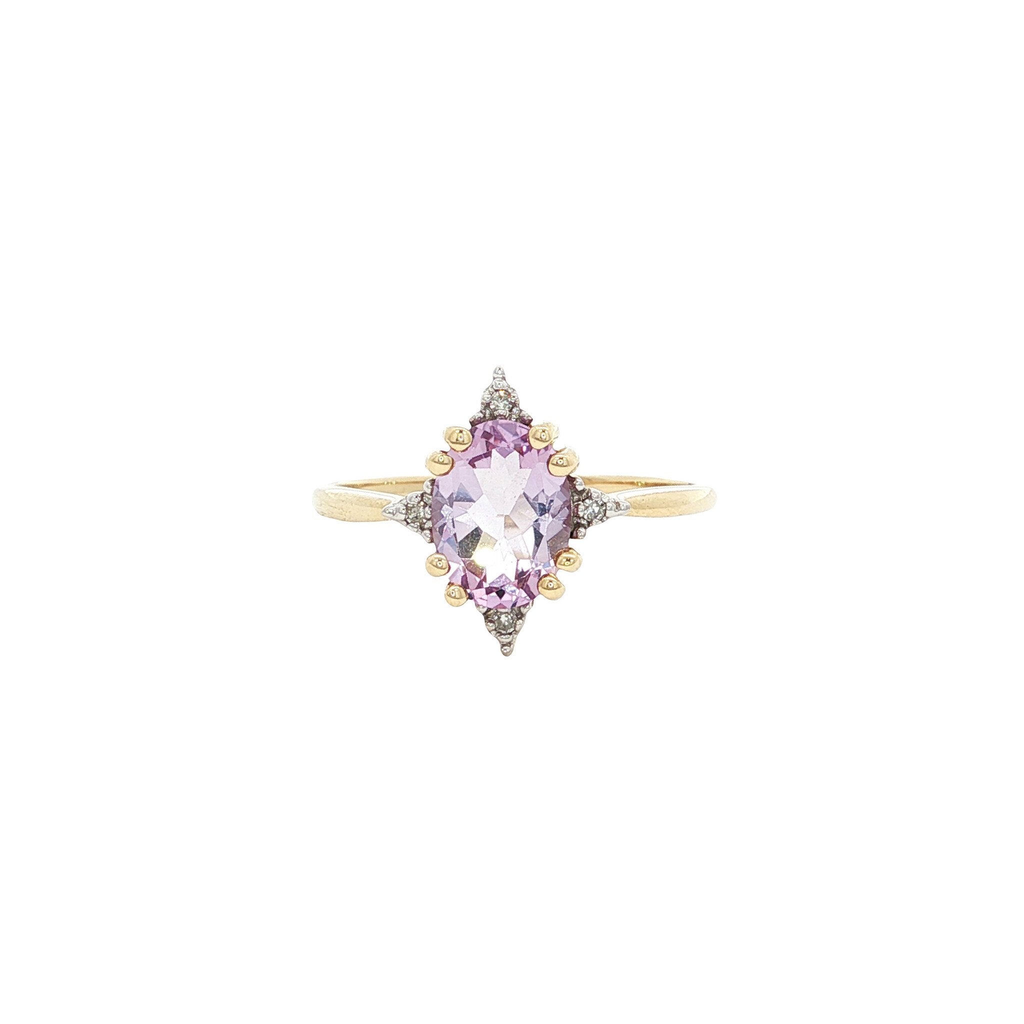 Ring met amethist en diamant 9 kt