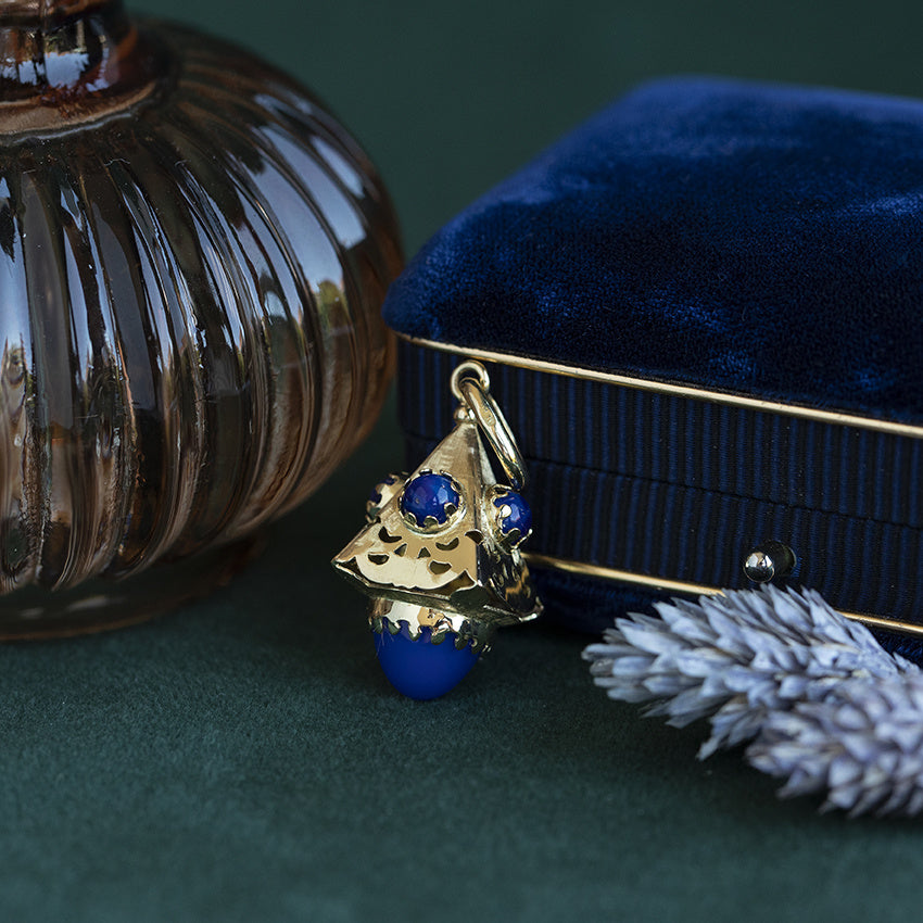 Vintage gouden hanger met chalcedoon en kleursteen 18 krt