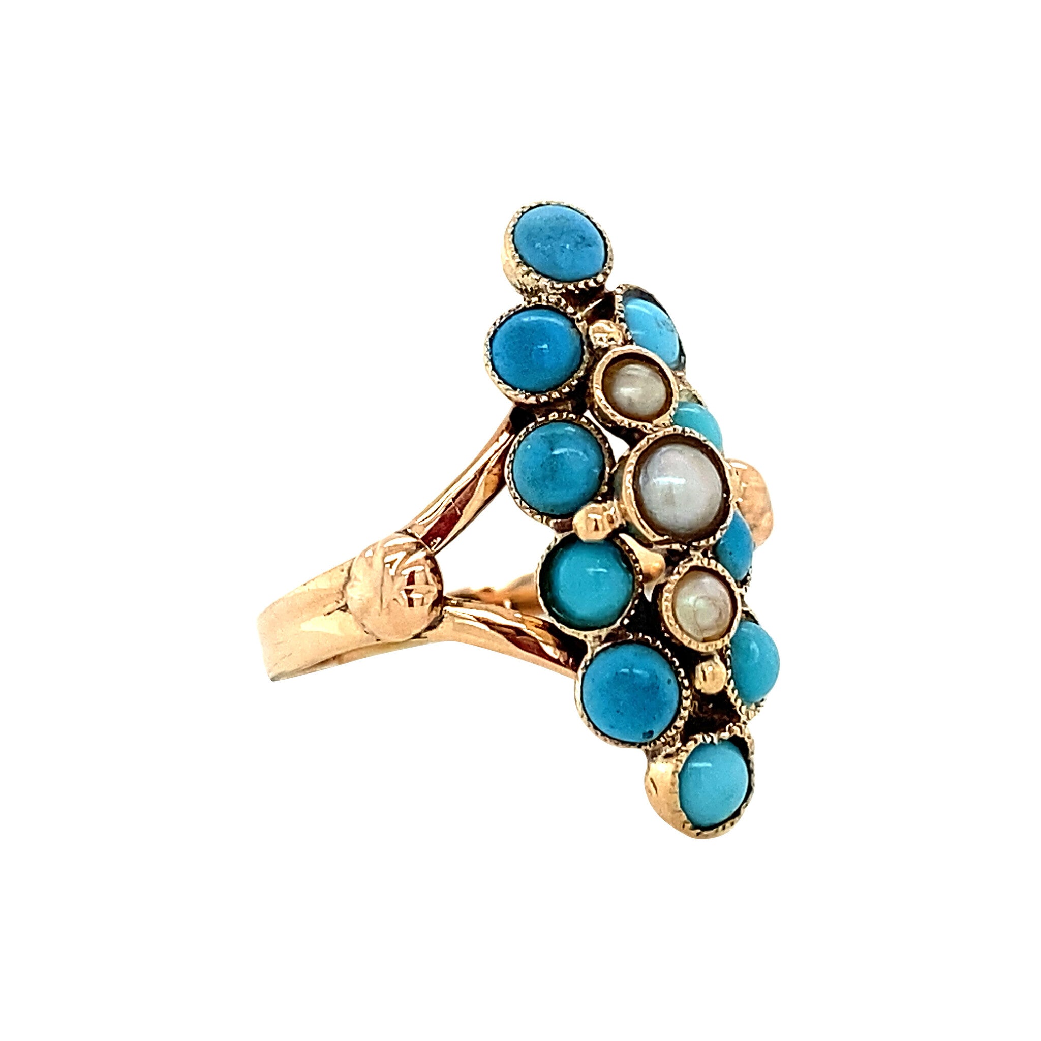 Fantasy ring with turquoise and pearl 12 carat