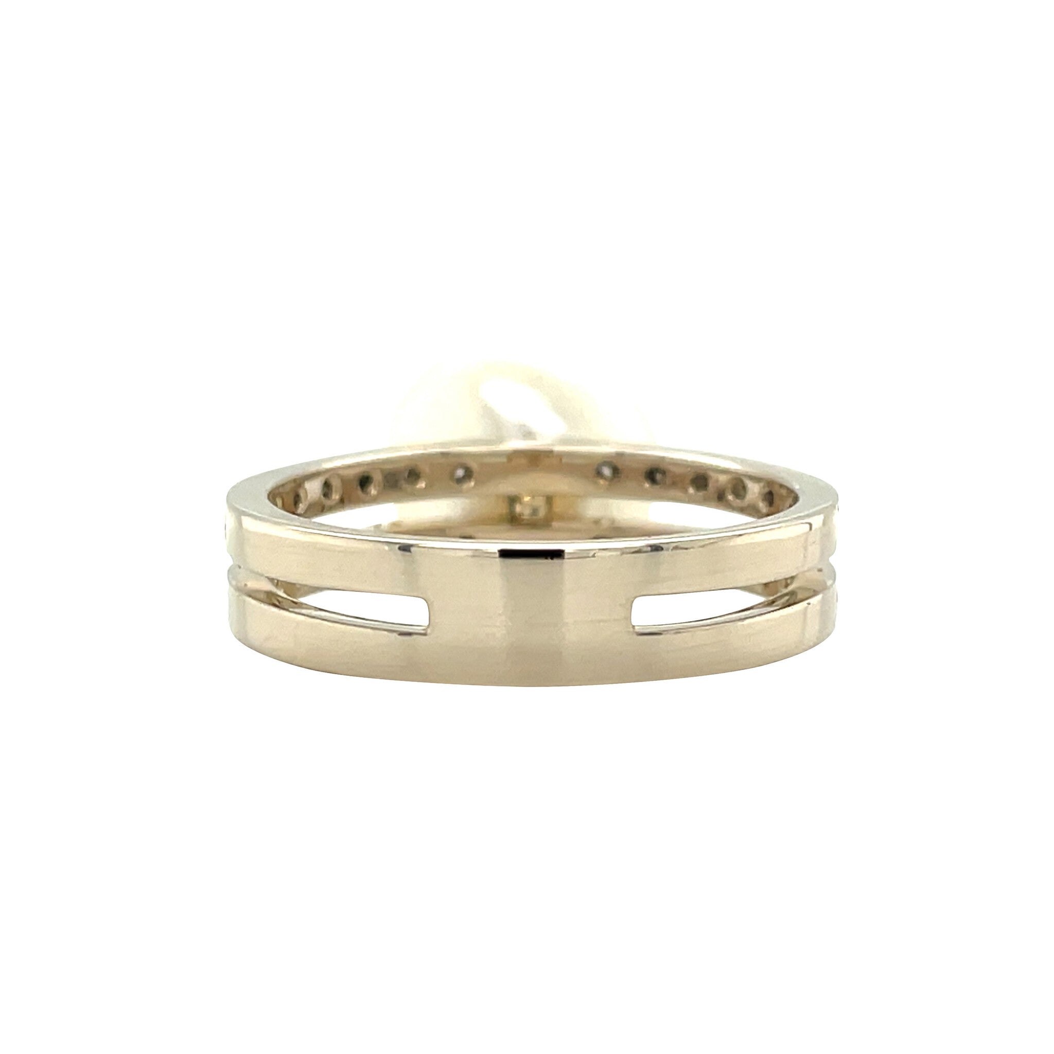 Witgouden vintage ring met parel en diamant 18 kt