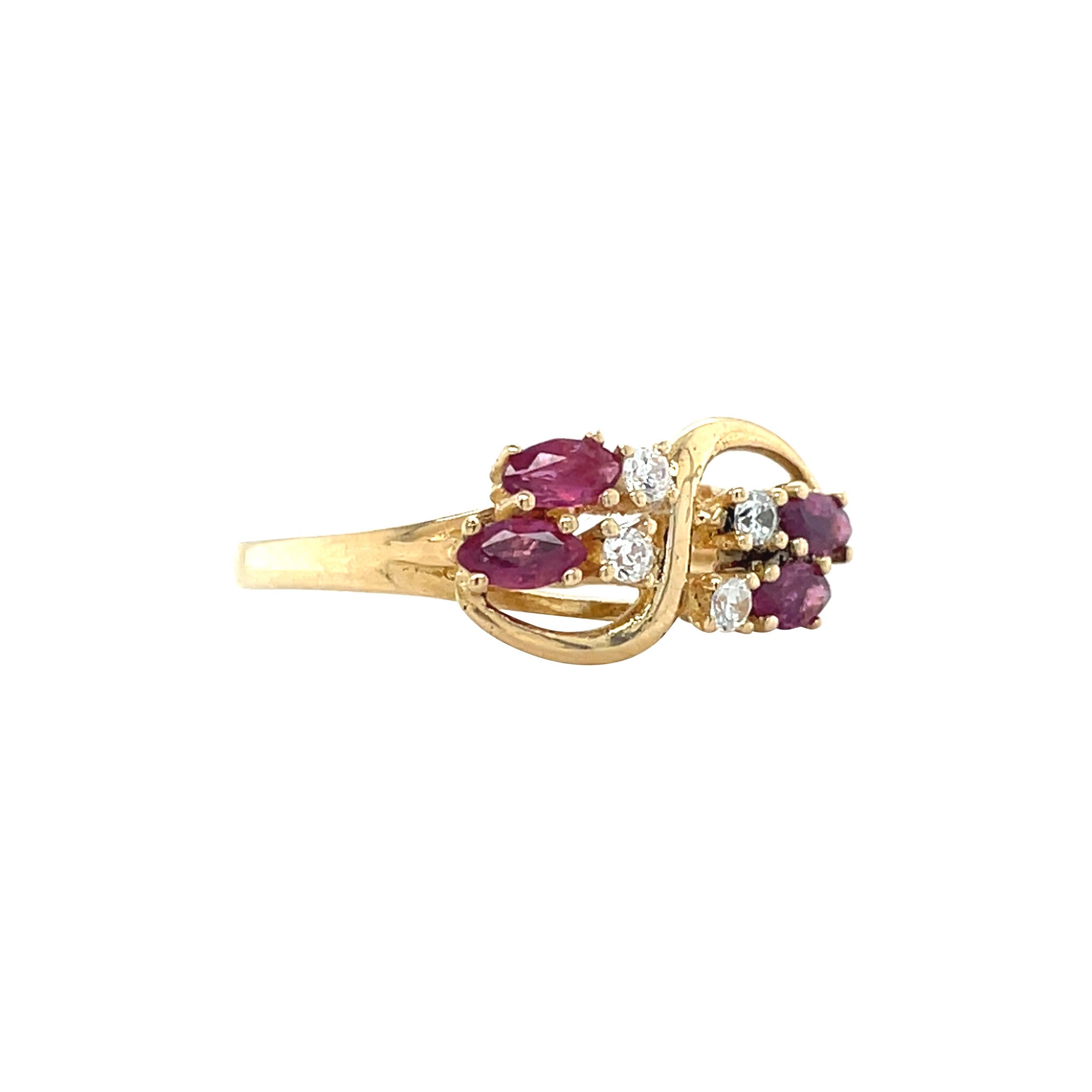 Gouden vintage slagring met robijn en zirkonia 18 kt