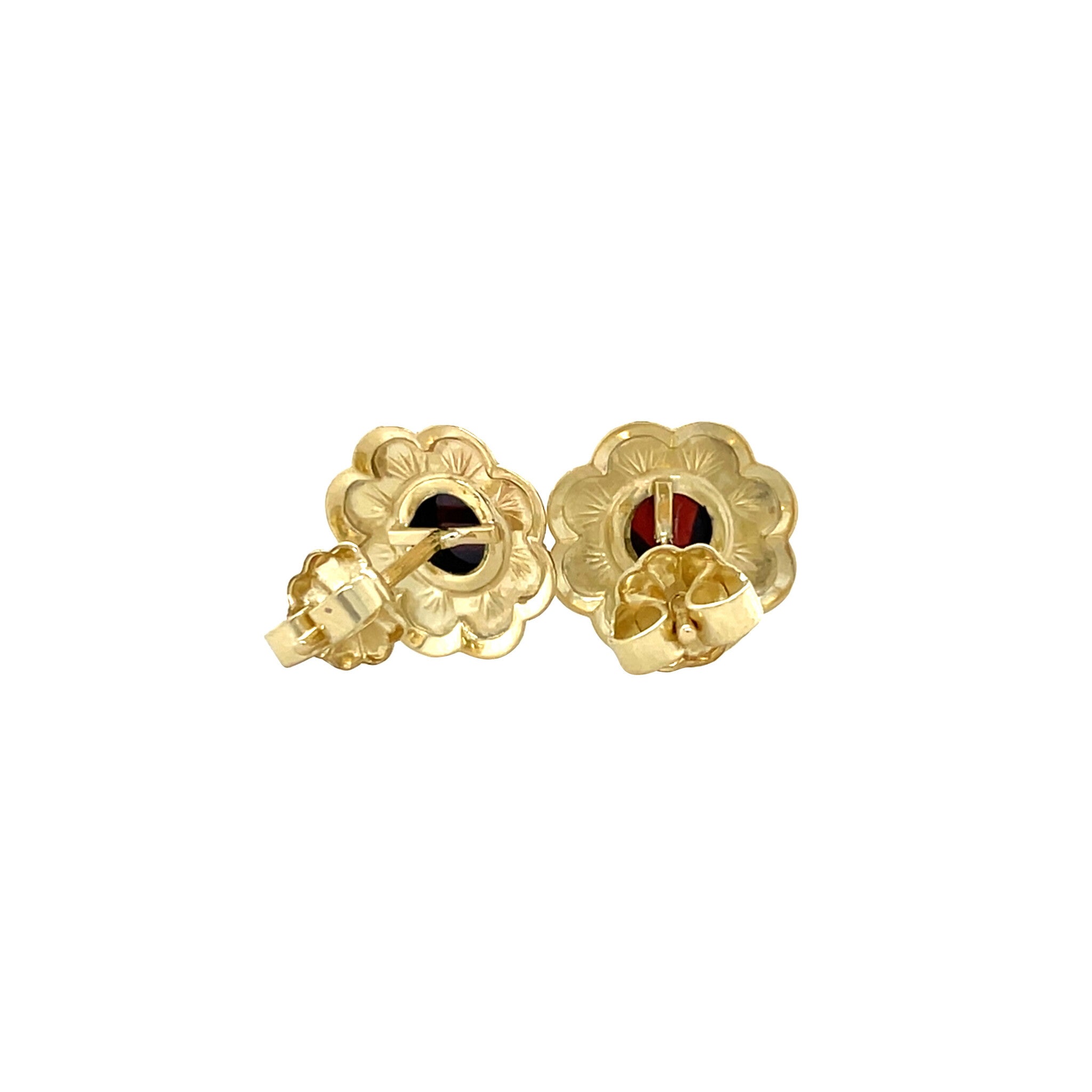 Gouden vintage oorstekers met granaat 14 krt