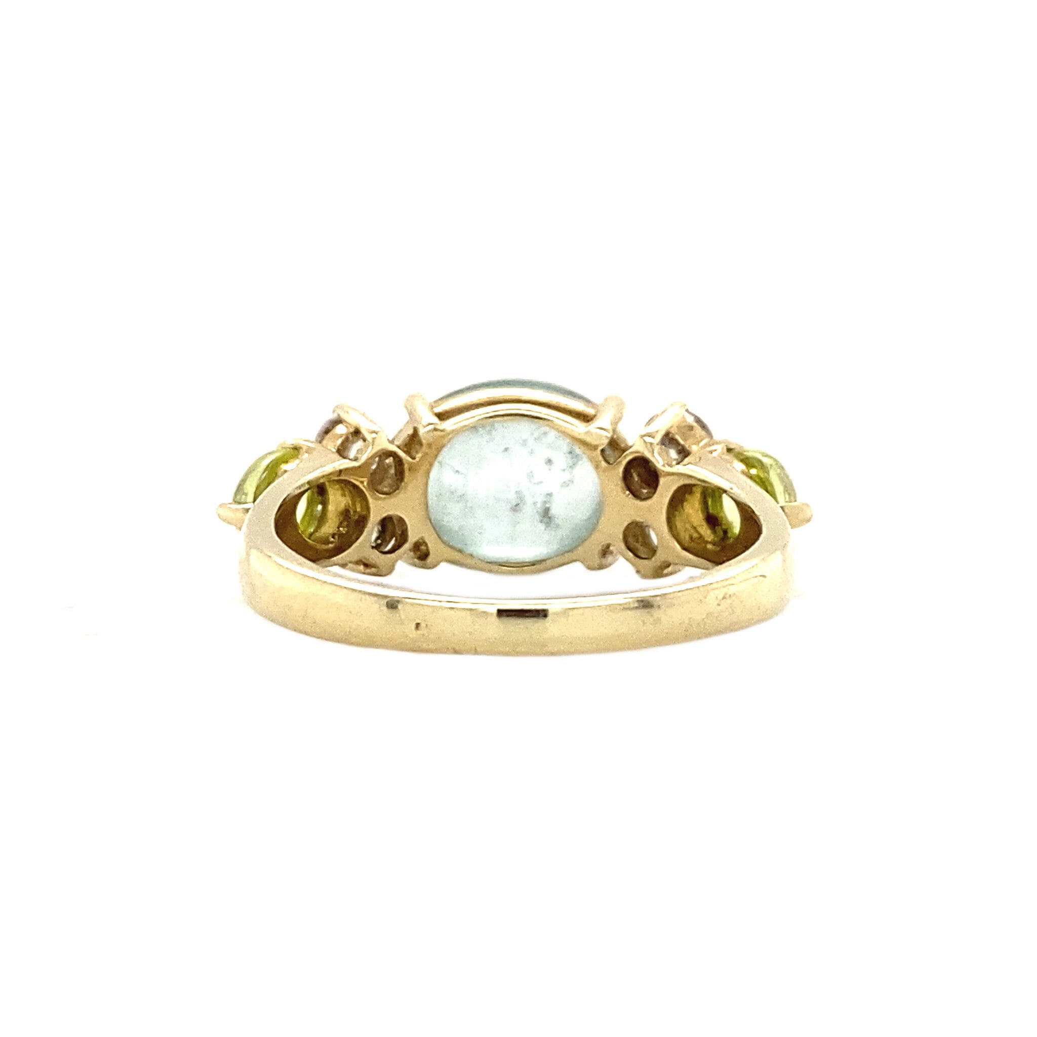 Gouden ring met maansteen, zirkonia en glas 14 krt