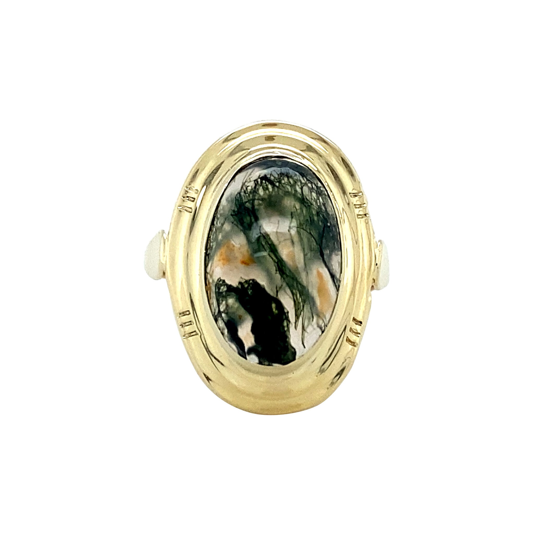 Vintage gold ring with moss agate, 14 kt