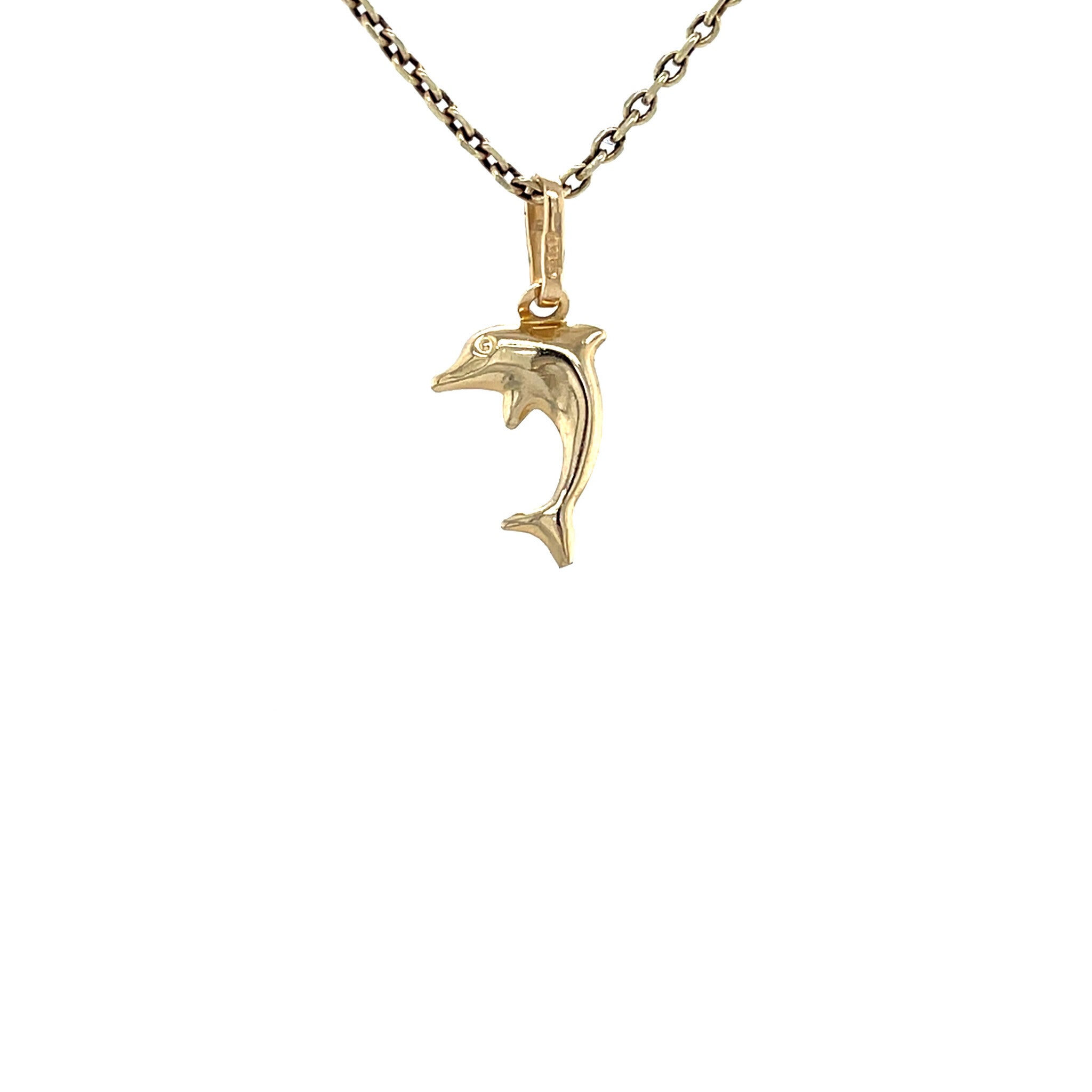 Gold vintage dolphin pendant 14 kt