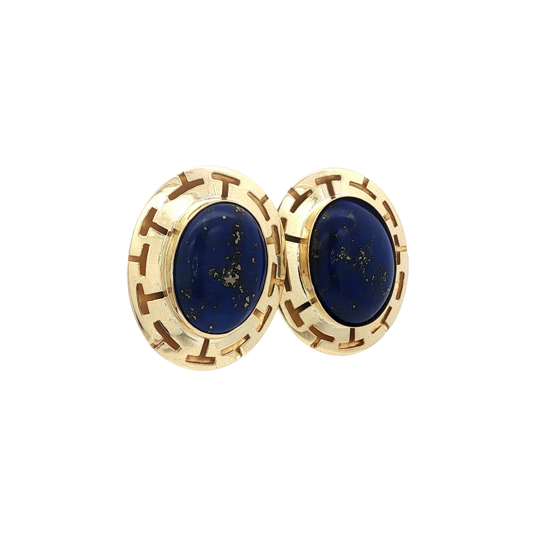 Gouden vintage oorstekers met lapis lazuli 14 kt