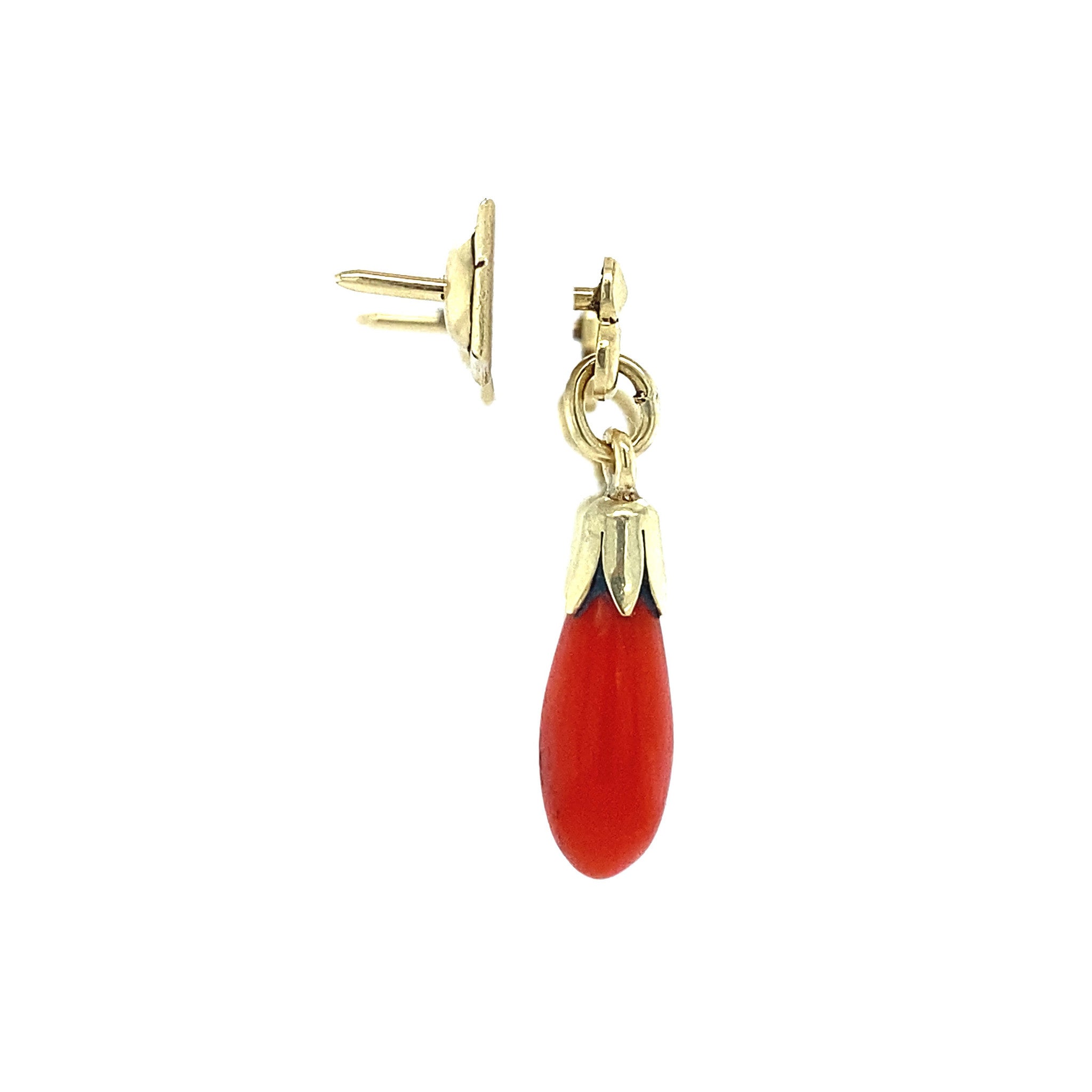 14 kt gold stud earrings with blood coral