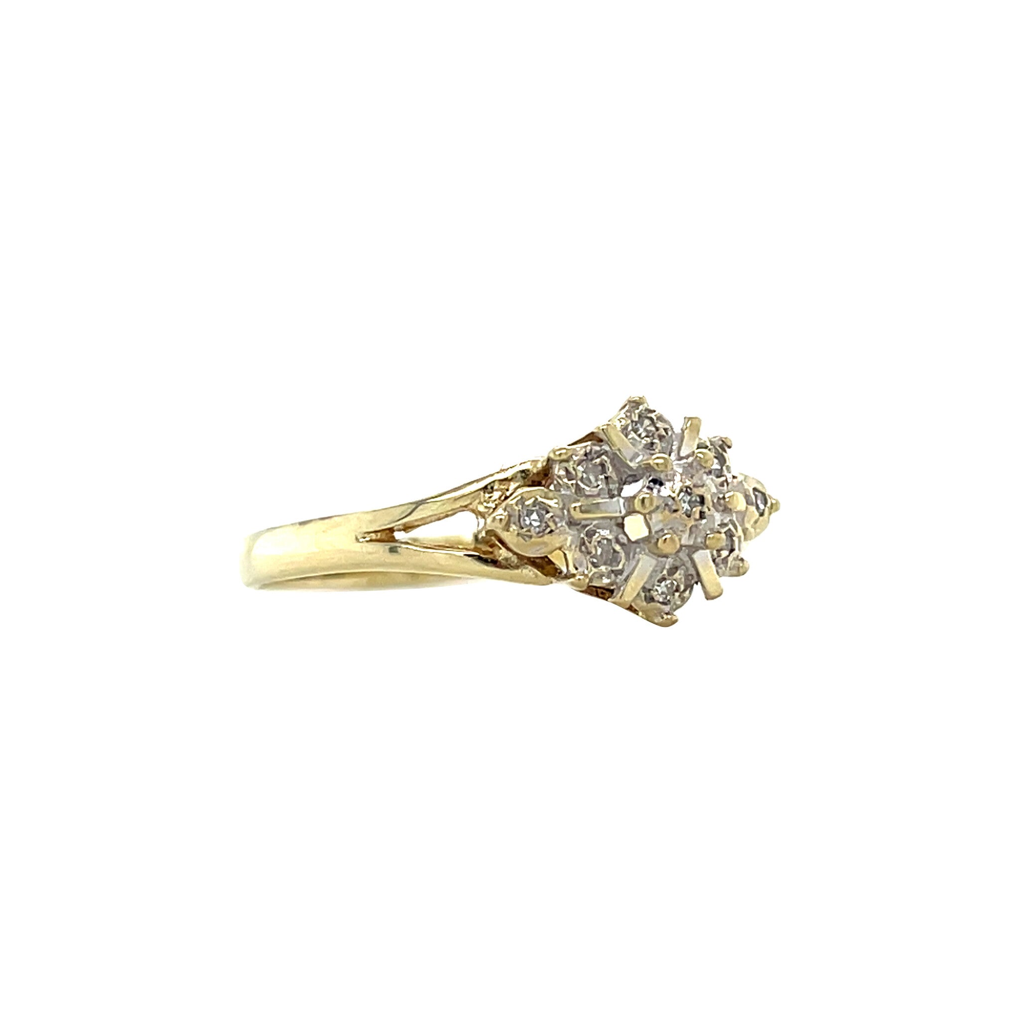 Gouden vintage entourage ring met diamant 14 krt