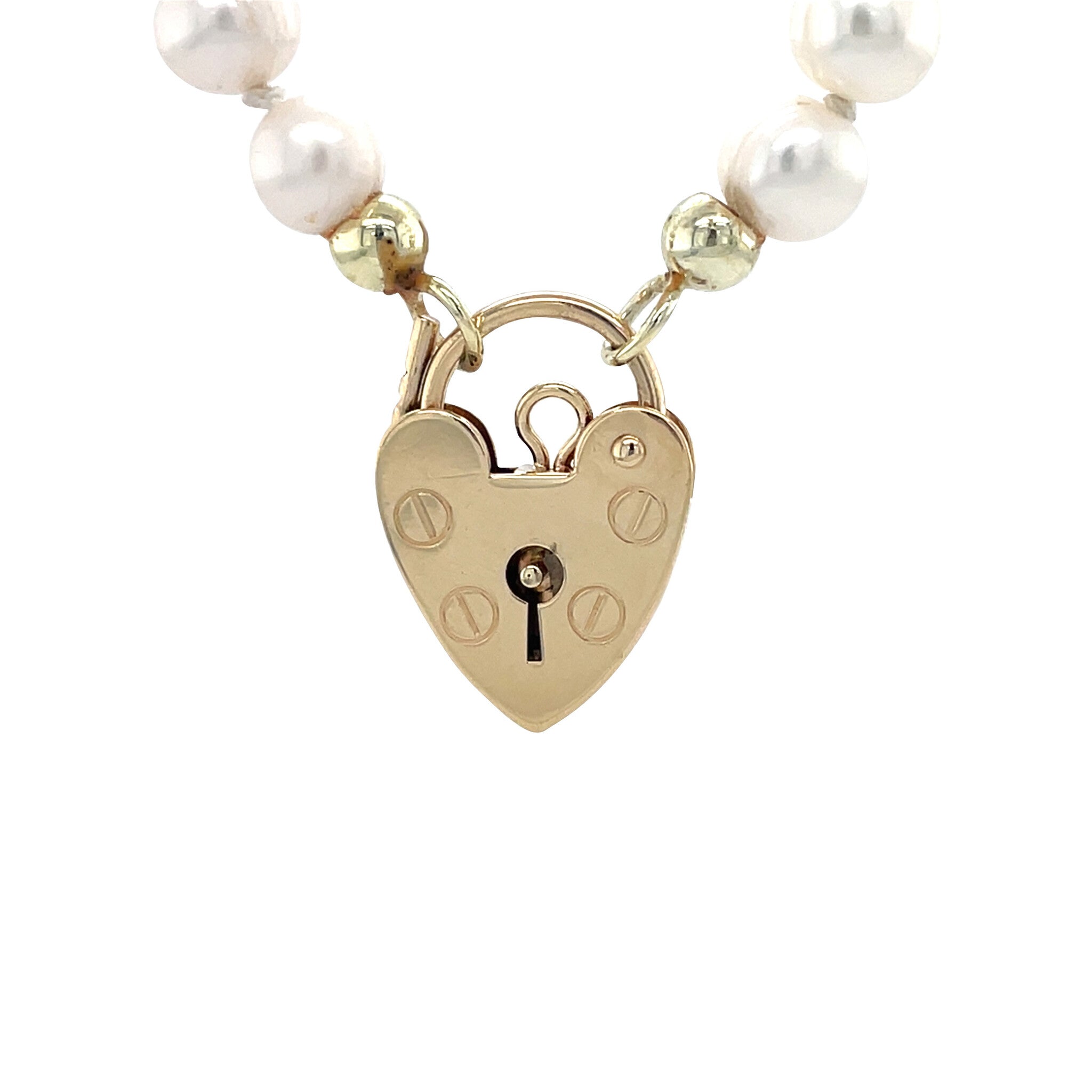 Vintage parel collier met hart sluiting 9 krt