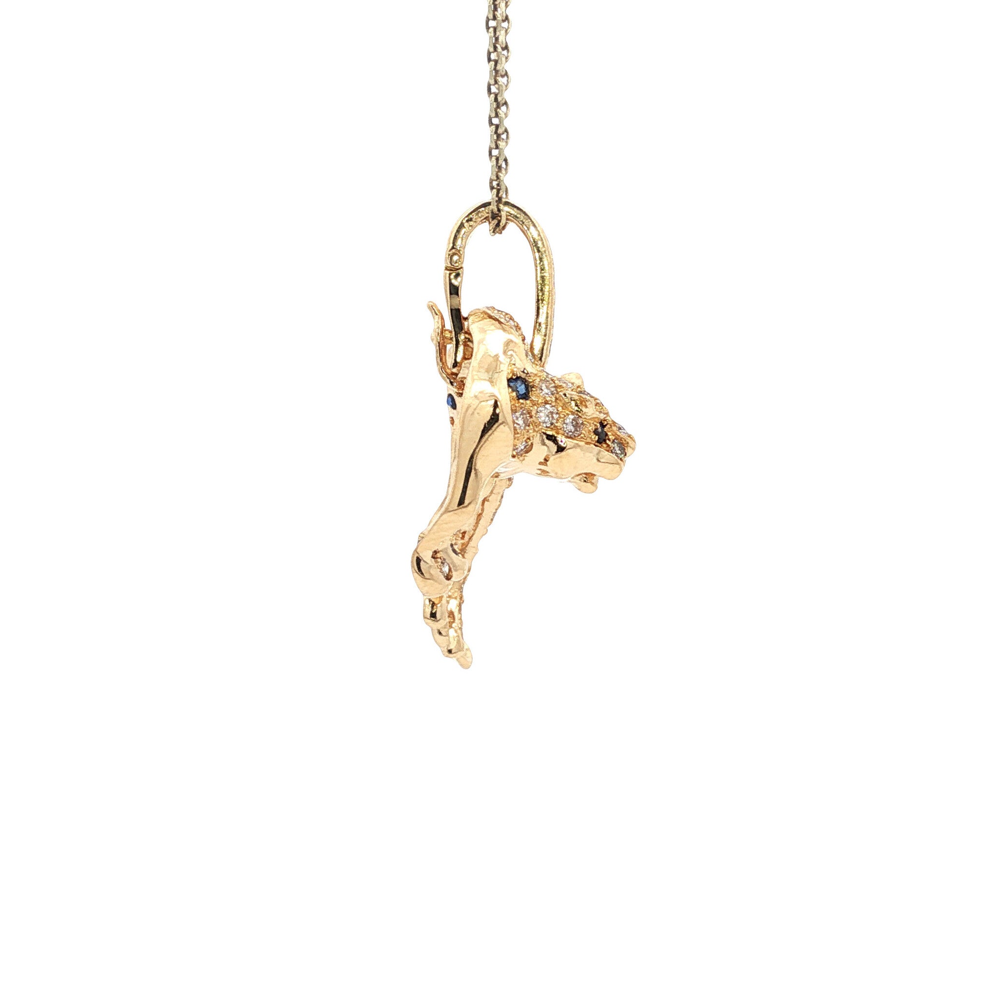 Gouden panter hanger met saffier en diamant 18 kt