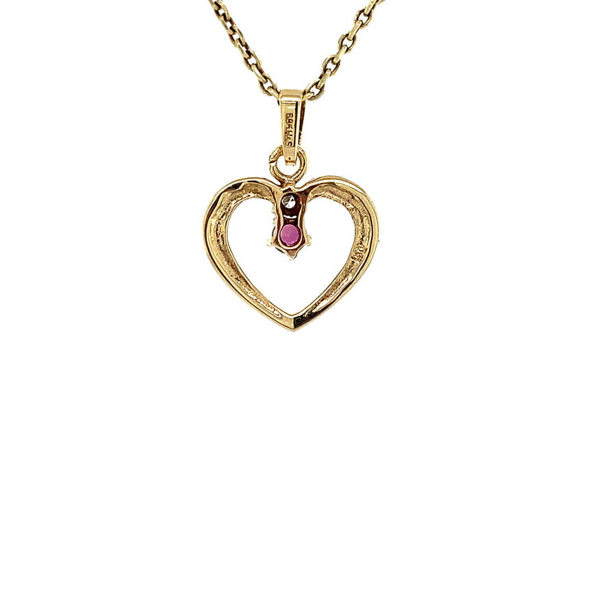 Gouden hanger hart met robijn en diamant 14 krt