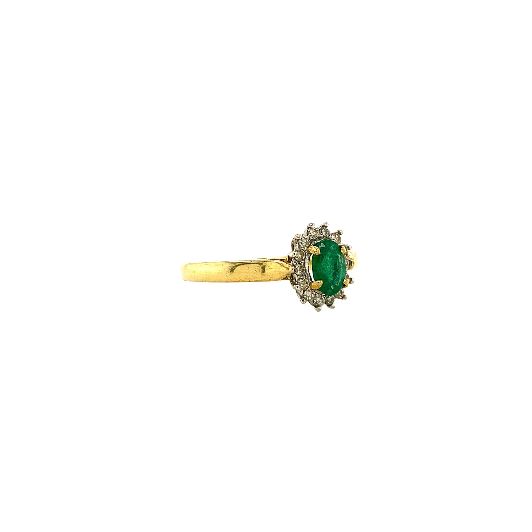 14 kt gold ring with emerald and diamond