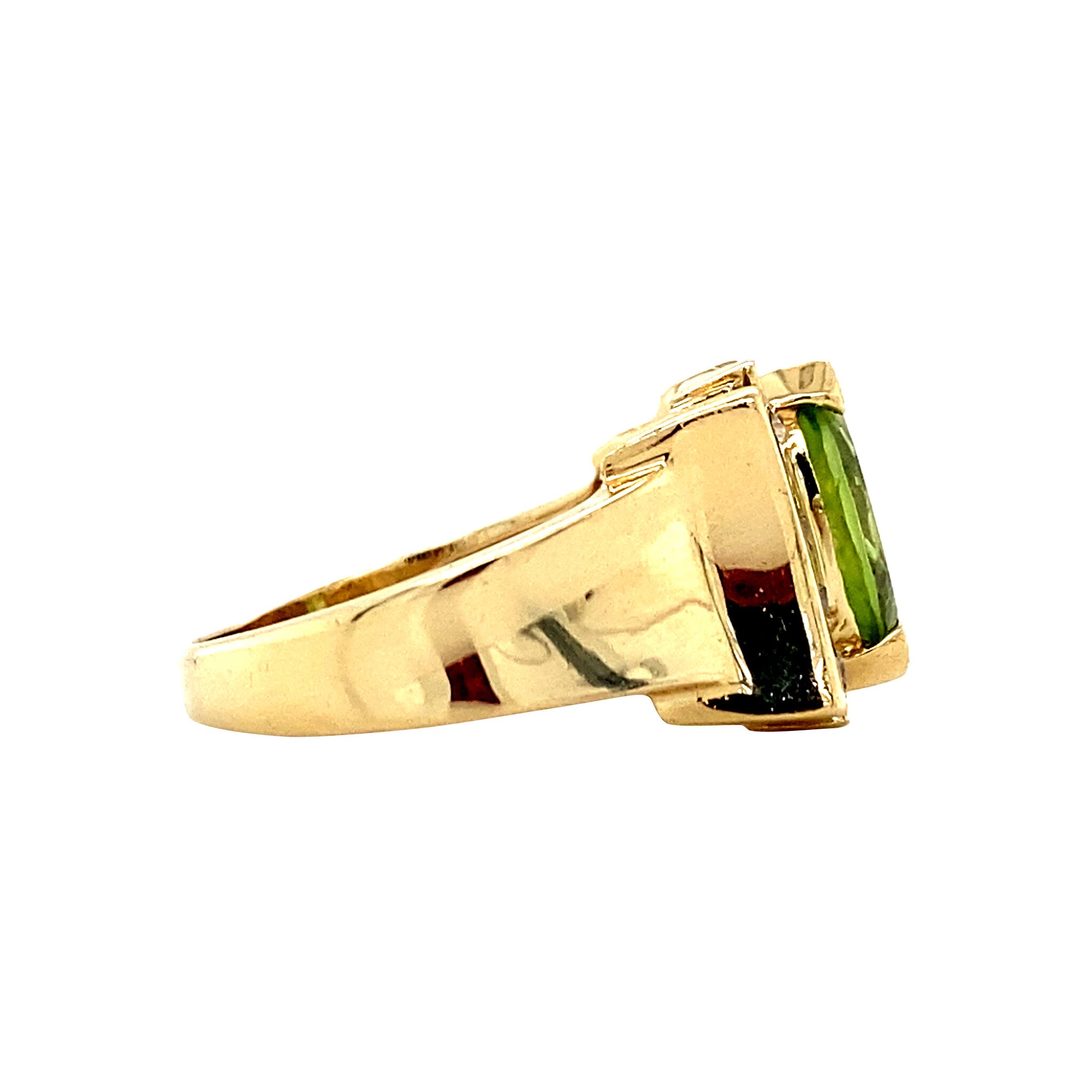 Gouden ring met peridoot en diamant 14 krt