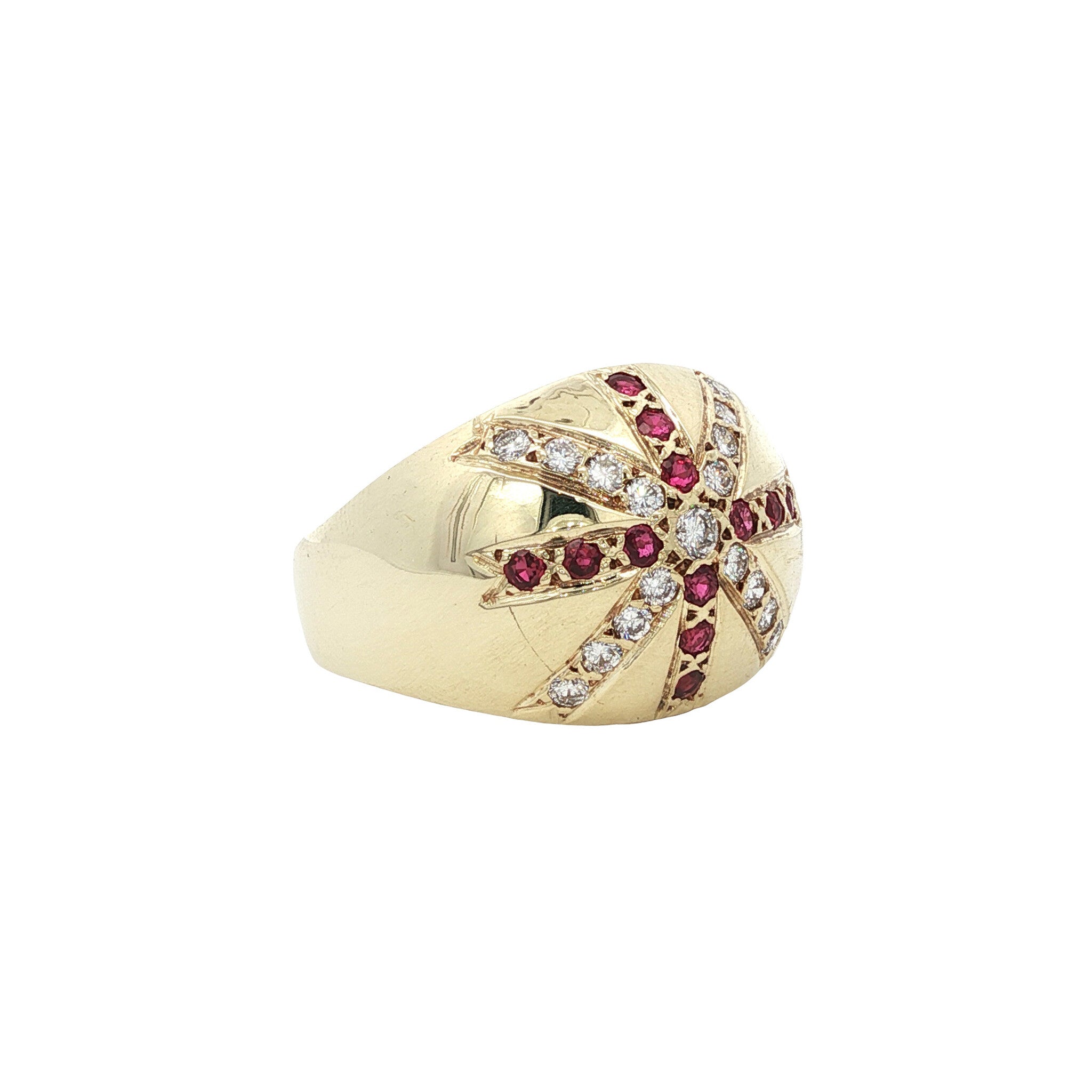 Gold ring with ruby and diamond 14 kt