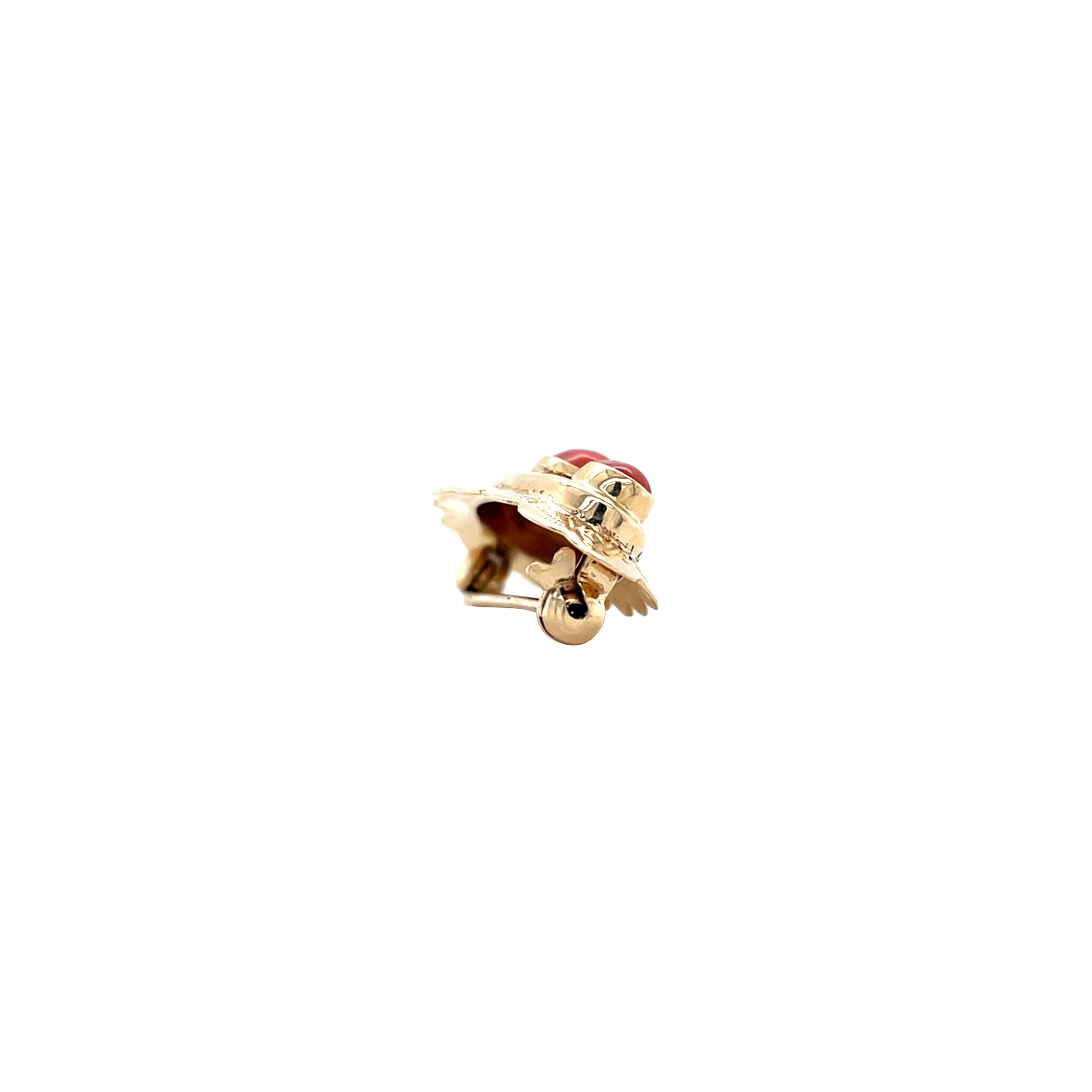 Gouden vintage broche met bloedkoraal 14 krt