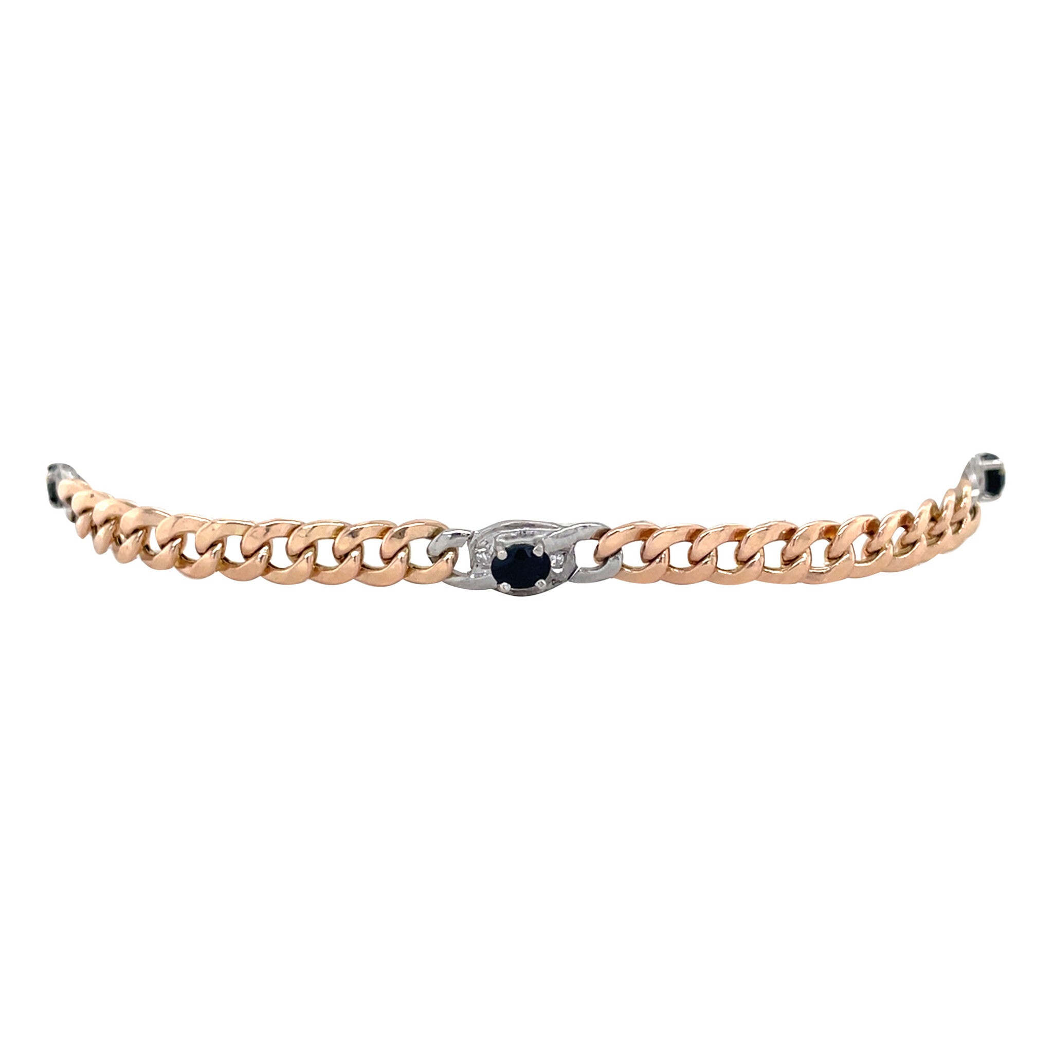 Vintage bicolour gold bracelet with sapphire and diamond 14 ct